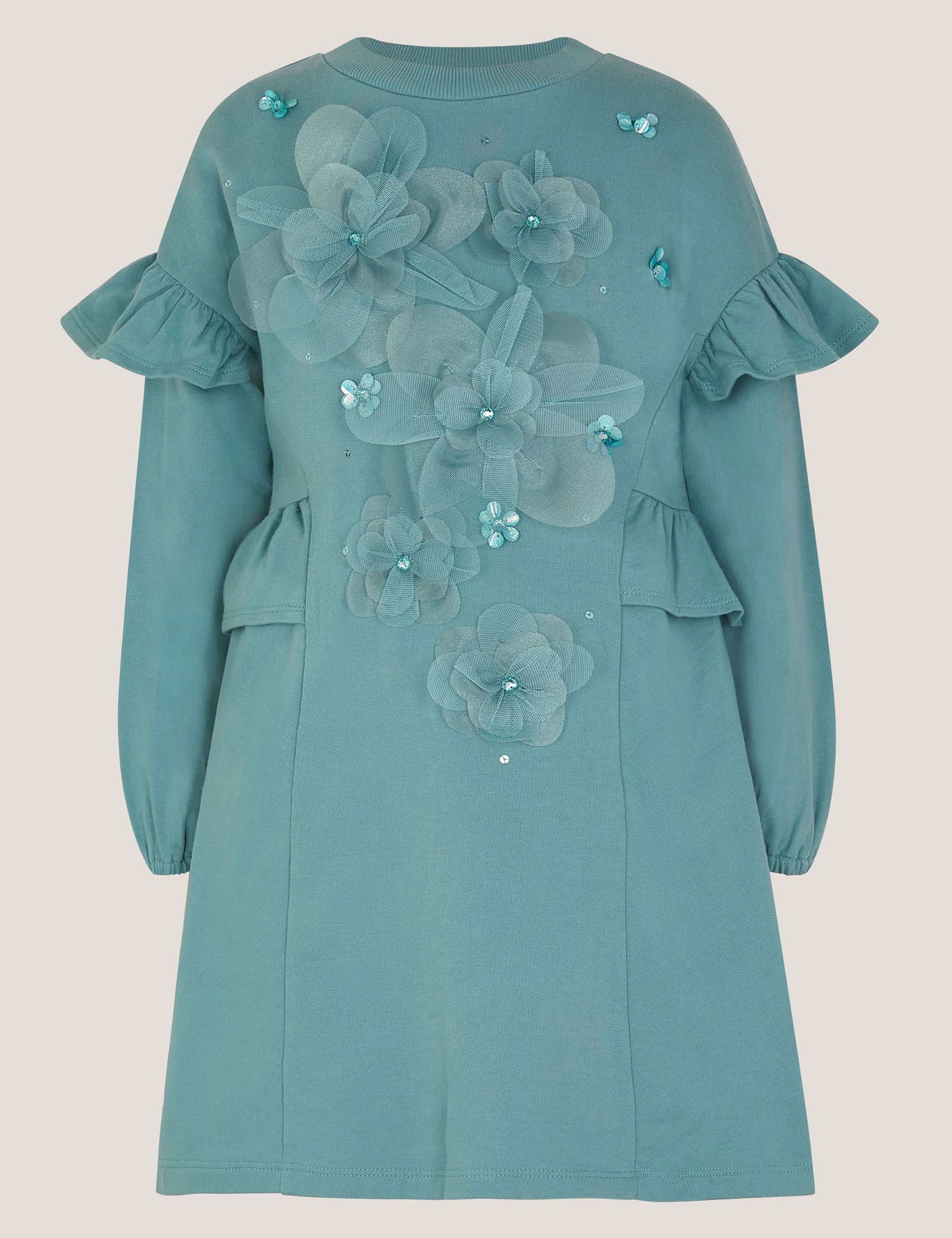 Pure Cotton Floral Appliqué Sweatshirt Dress (3-13 Yrs) 1 of 3