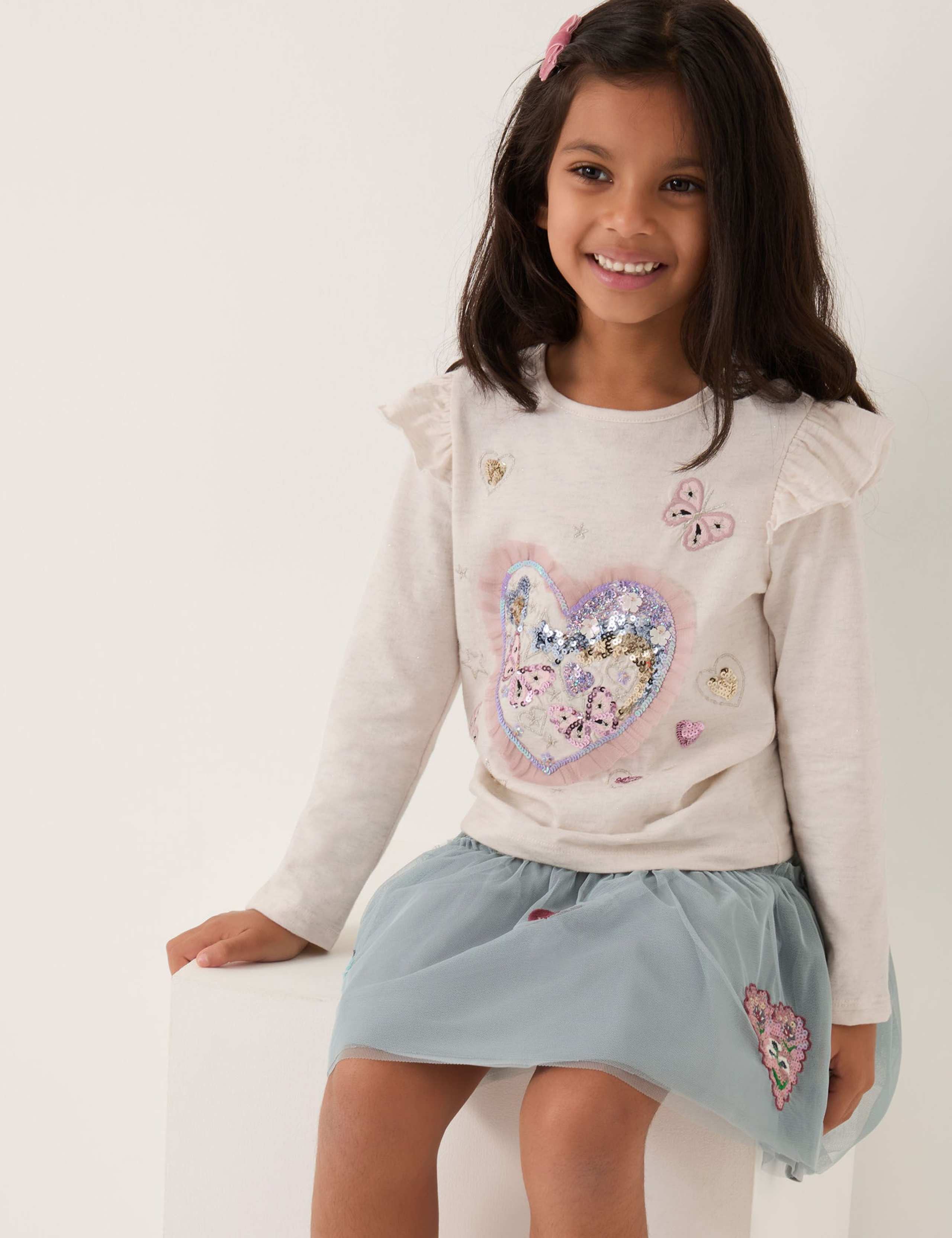 Cotton Rich Sequin Heart Butterfly Top (3-13 Yrs) 1 of 4
