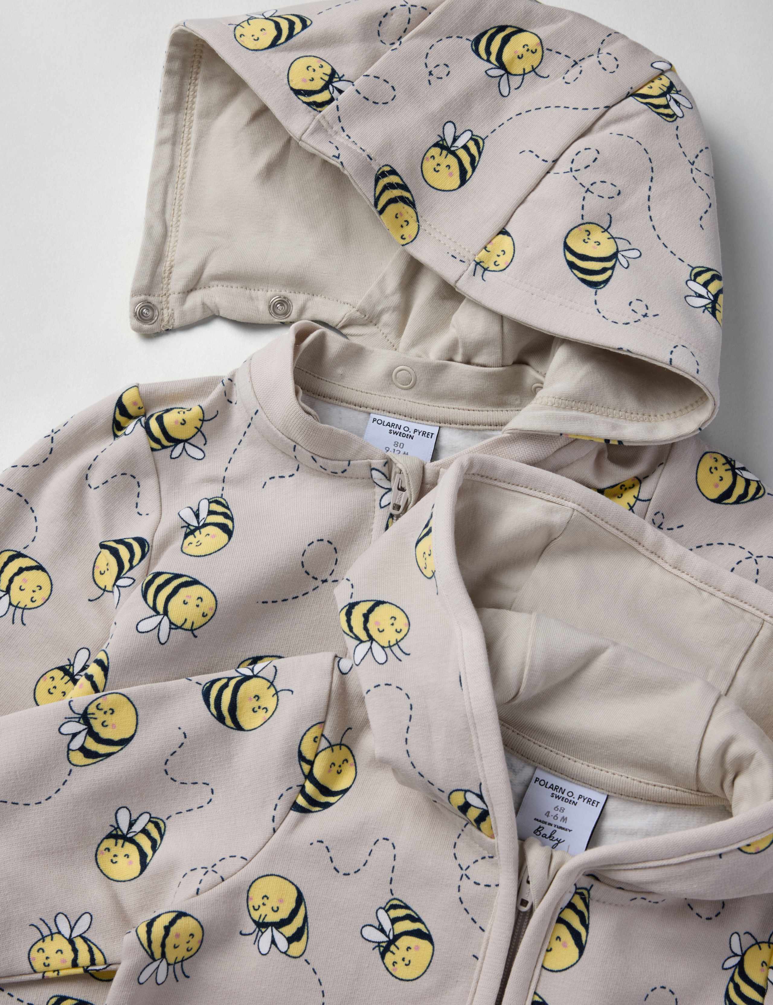 Cotton Rich Bee Print Hooded Zip All In One (1-12 Mths) 3 of 3