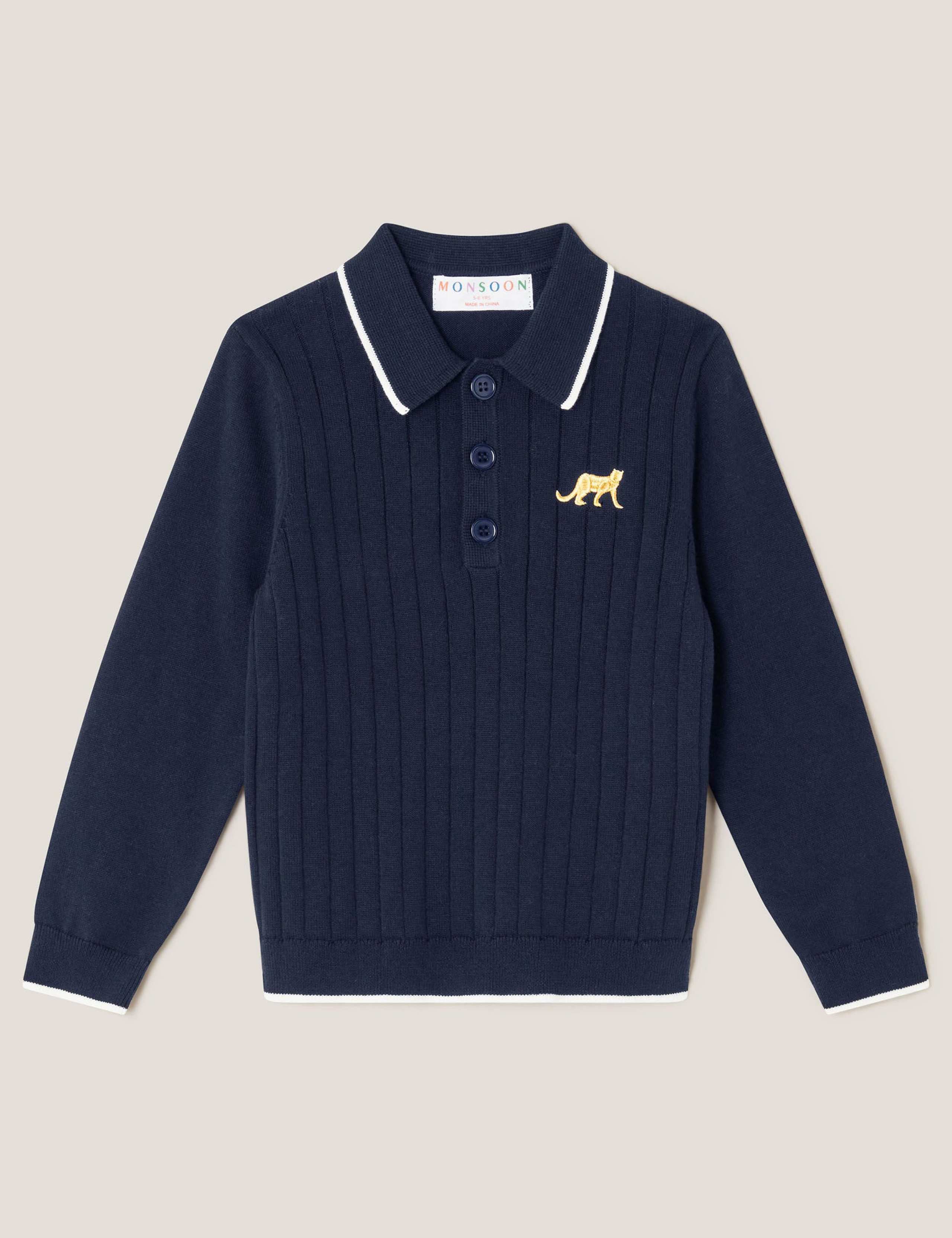 Pure Cotton Ribbed Polo Jumper (3-13 Yrs) 1 of 3