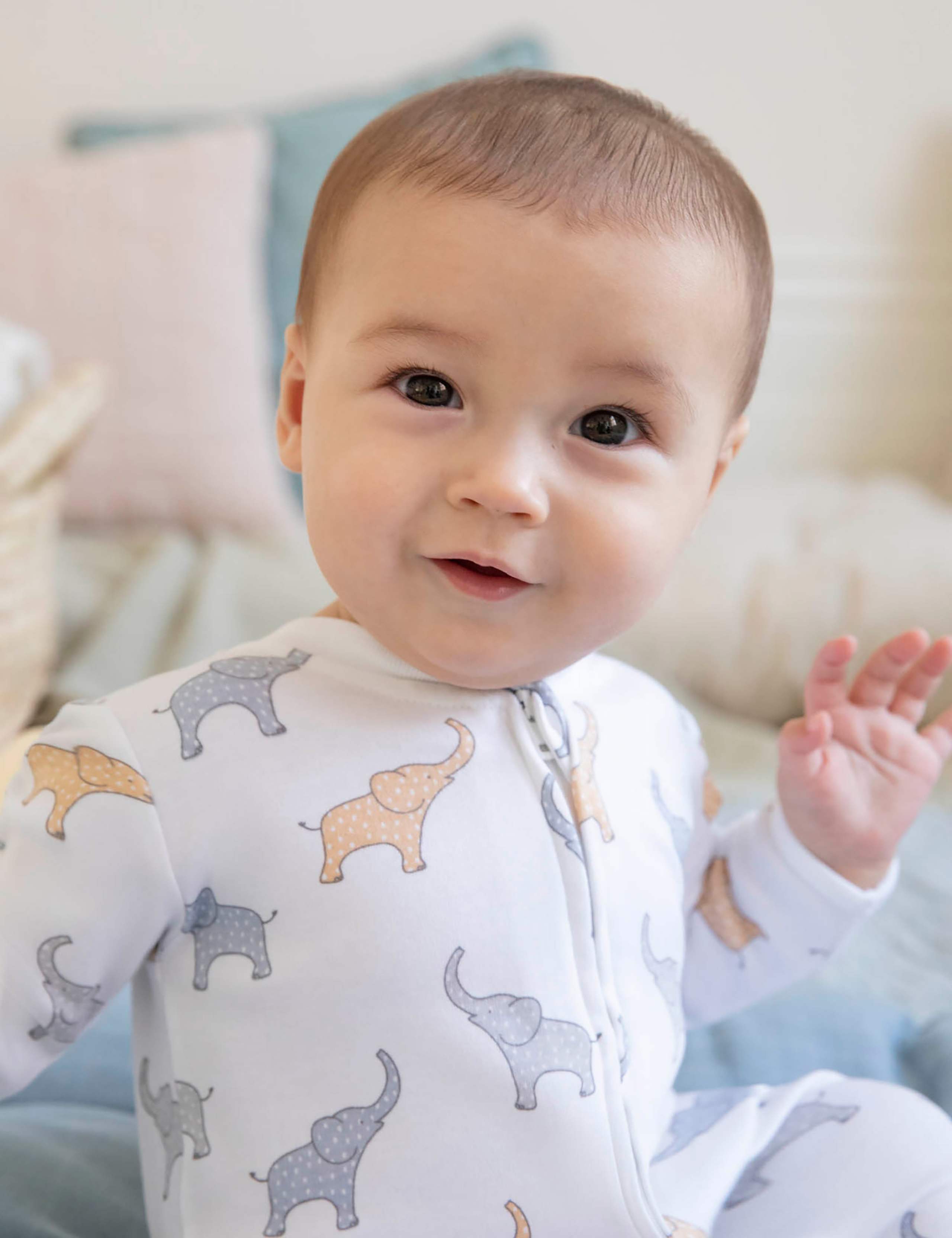 Pure Cotton Elephant Print Sleepsuit (0-18 Mths) 3 of 5