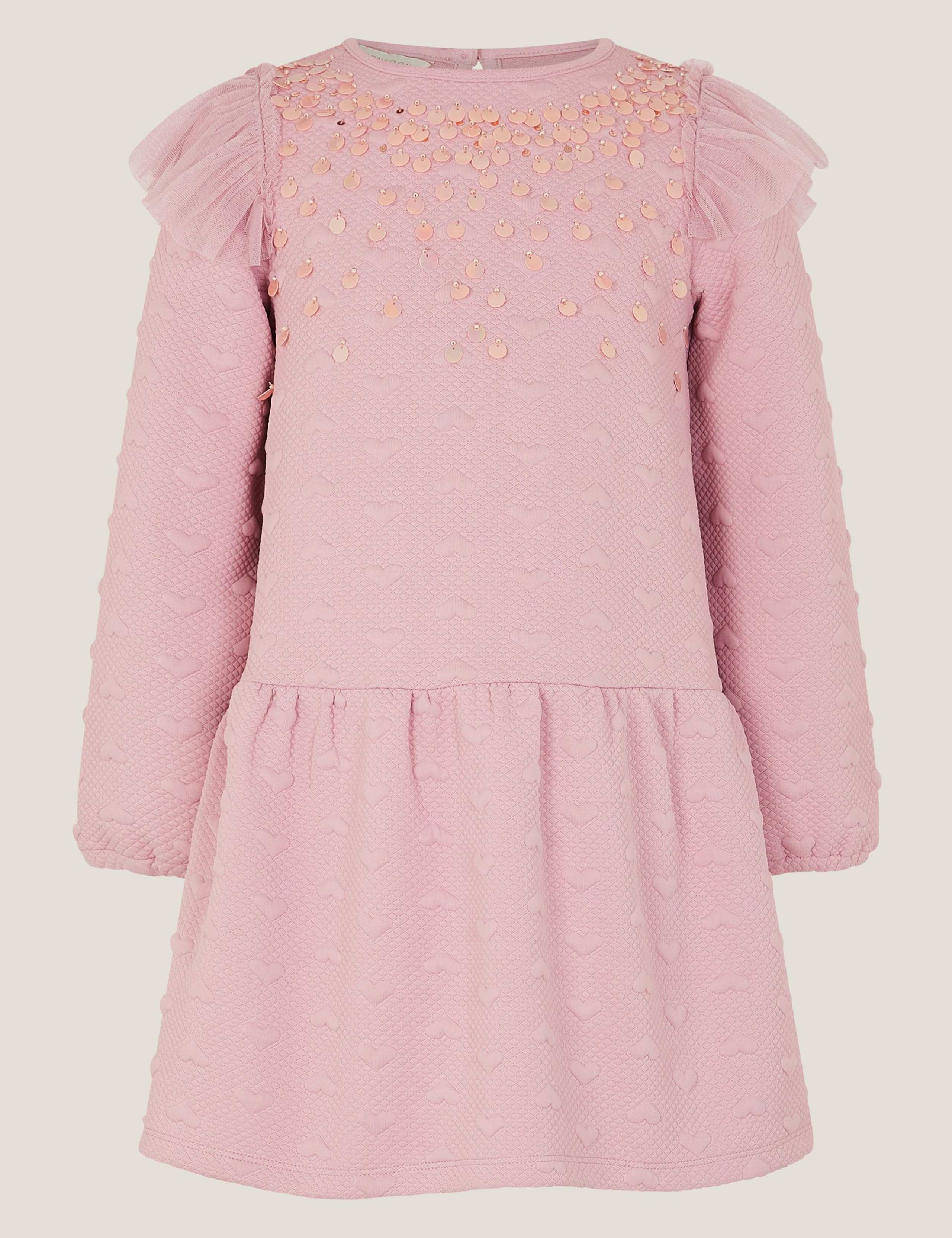 Pure Cotton Heart Sequin Sweatshirt Dress (3-13 Yrs) 2 of 4