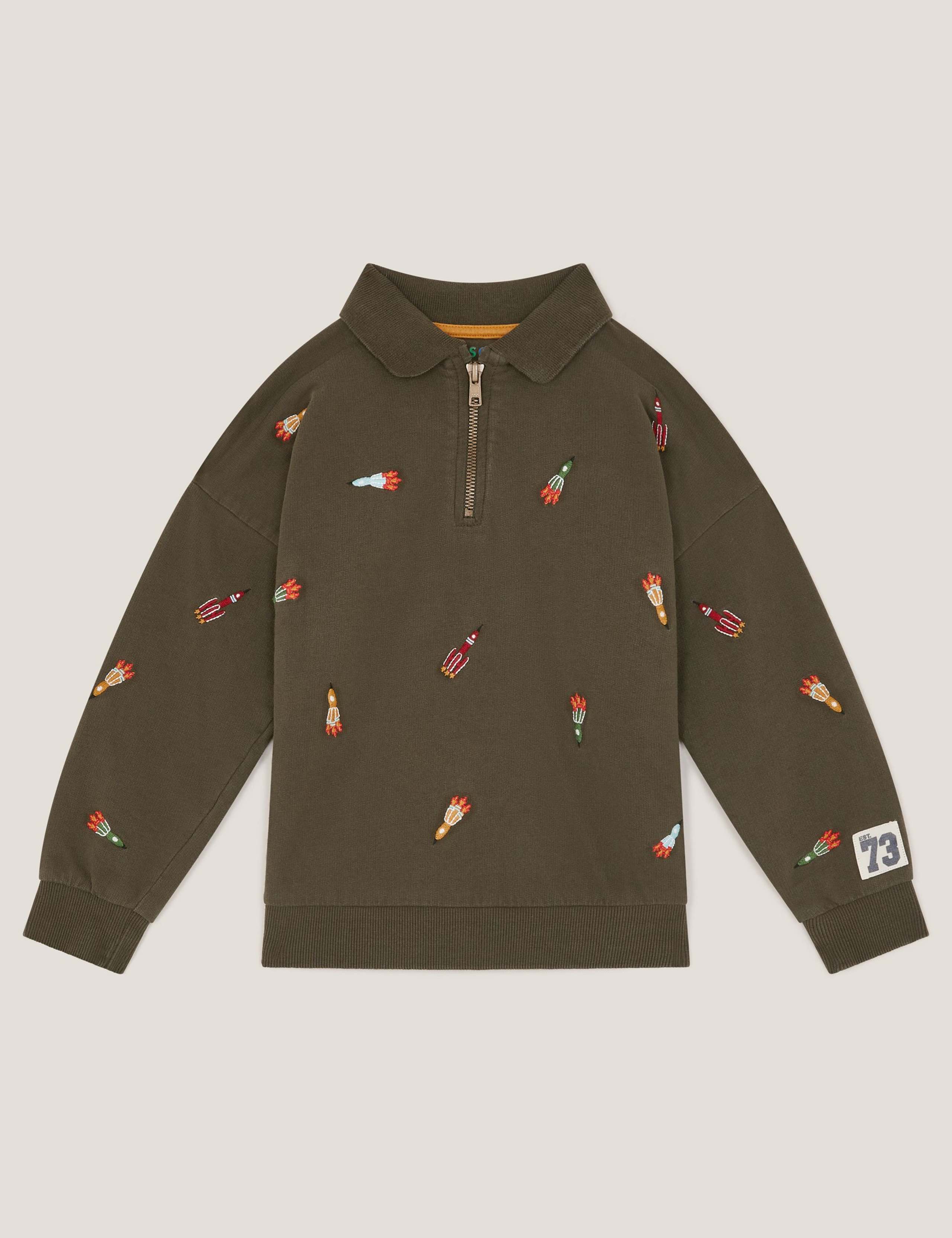 Pure Cotton Patterned Zip Sweatshirt (2-13 Yrs) 1 of 3