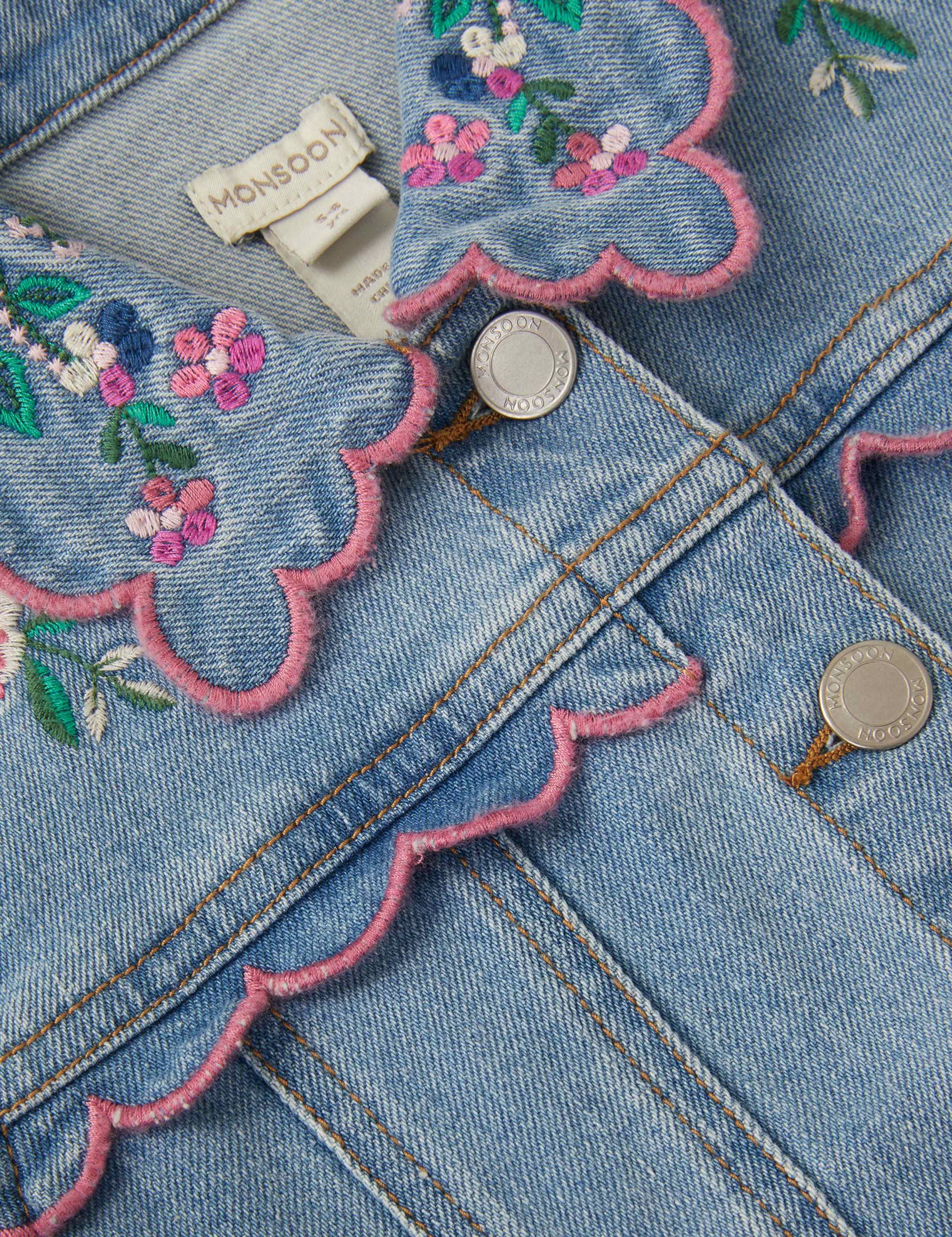 Denim Floral Embroidered Frill Jacket (3-15 Yrs) 3 of 4