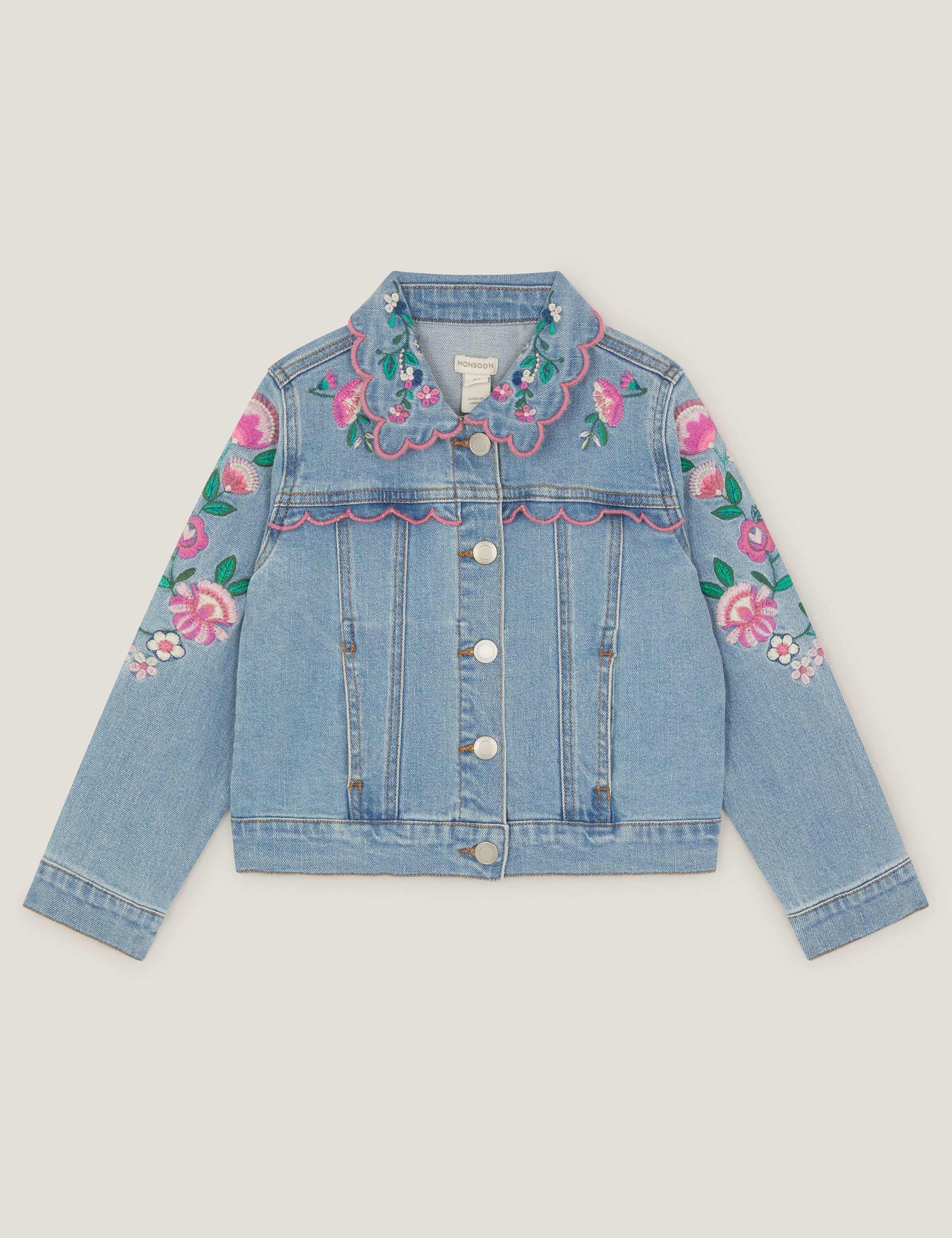 Denim Floral Embroidered Frill Jacket (3-15 Yrs) 2 of 4