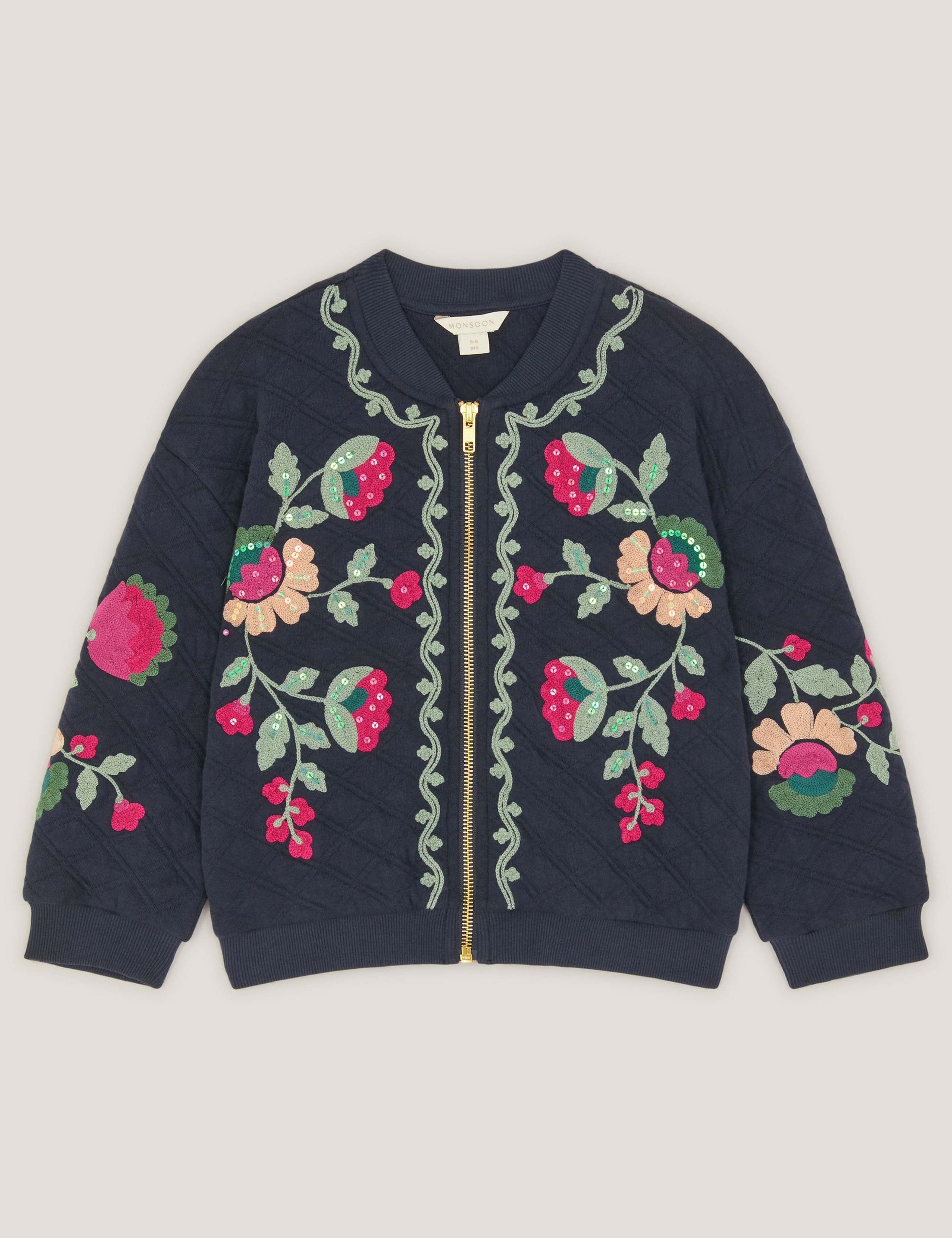 Floral Embroidered Quilted Bomber Jacket (3-15 Years) 2 of 4