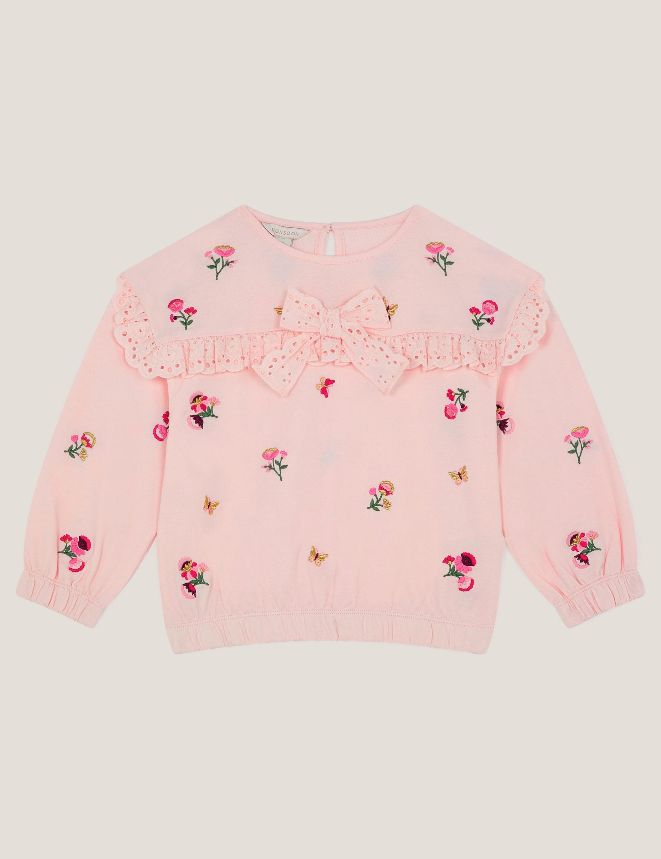 Pure Cotton Floral Broderie Bow Sweatshirt (3-13 Years) 1 of 3