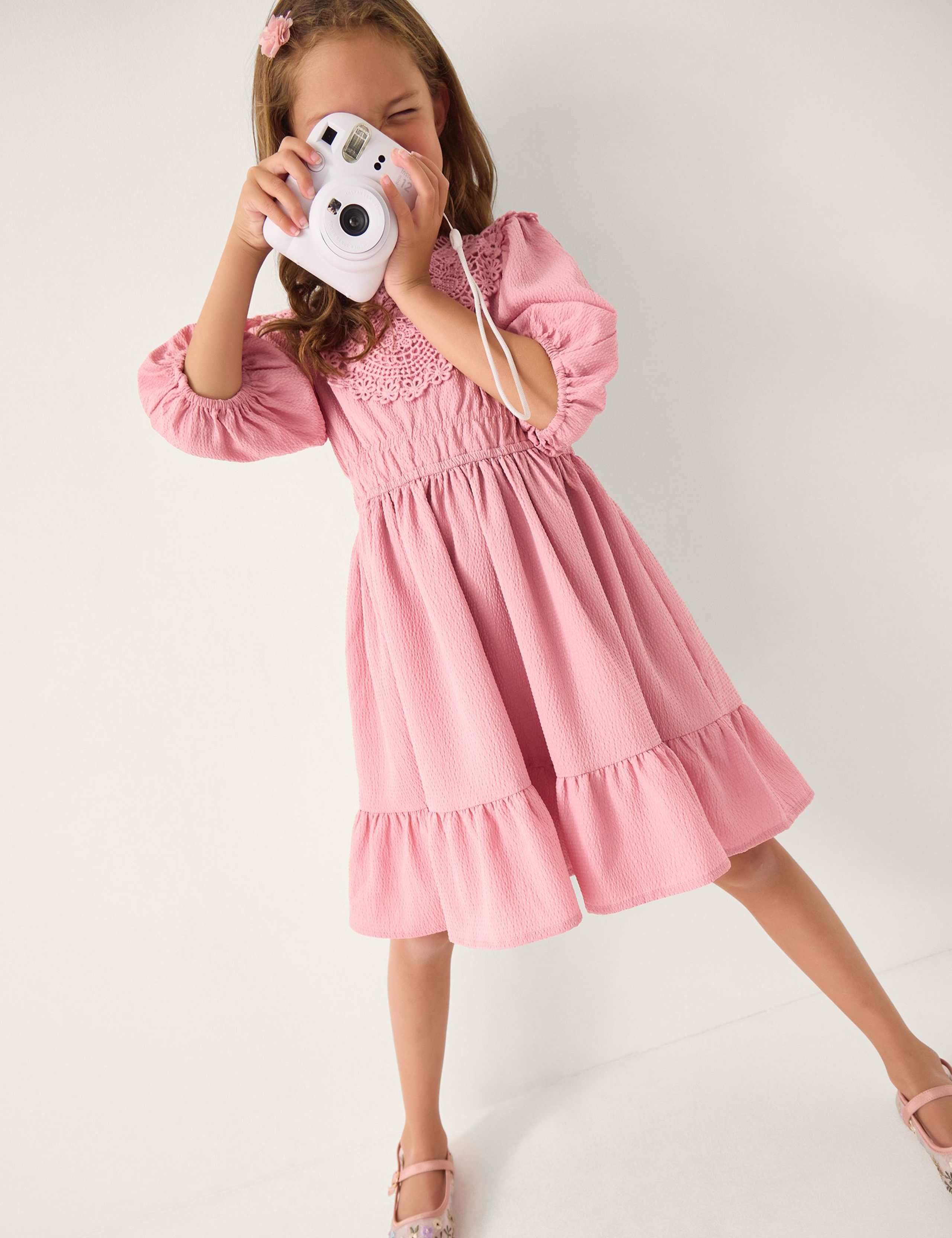 Embroidered Yoke Tiered Dress (3-15 Years) 1 of 4