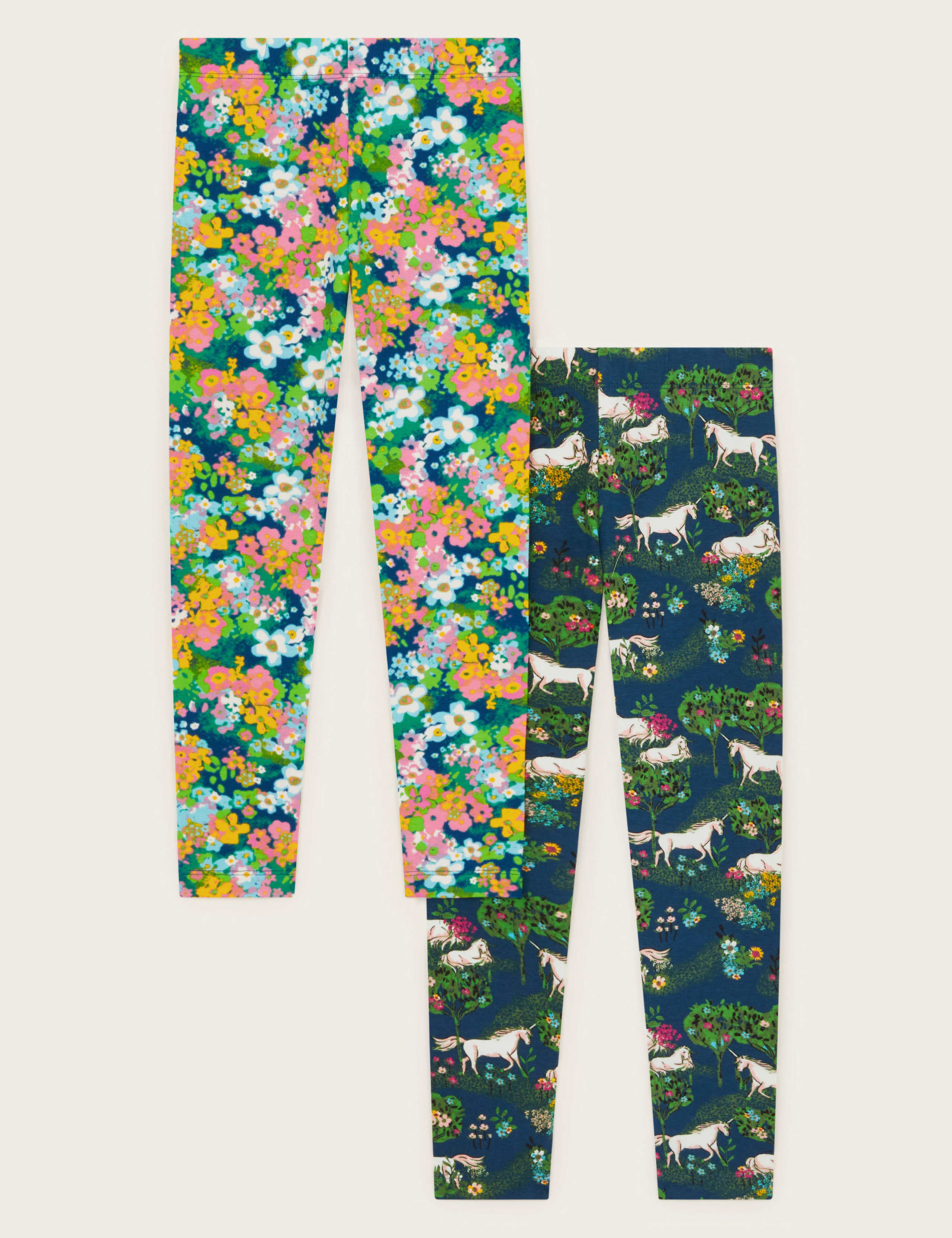 2pk Cotton Rich Unicorn Floral Leggings (3-13 Yrs) 2 of 4