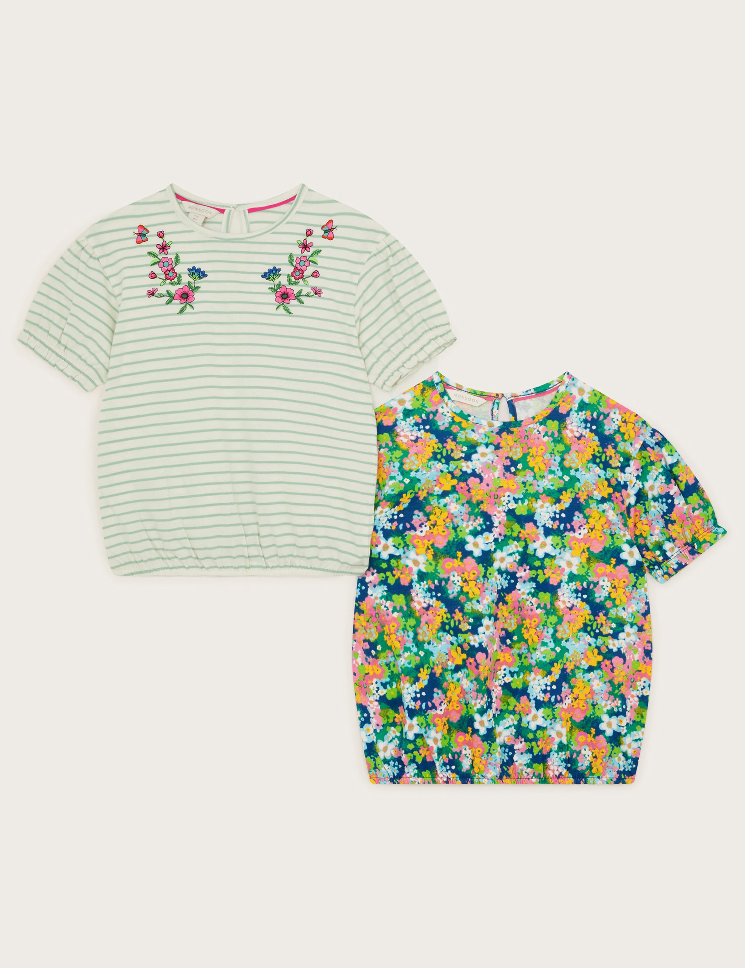 2pk Cotton Rich Stripe Floral T-Shirts (3-13 Yrs) 2 of 4