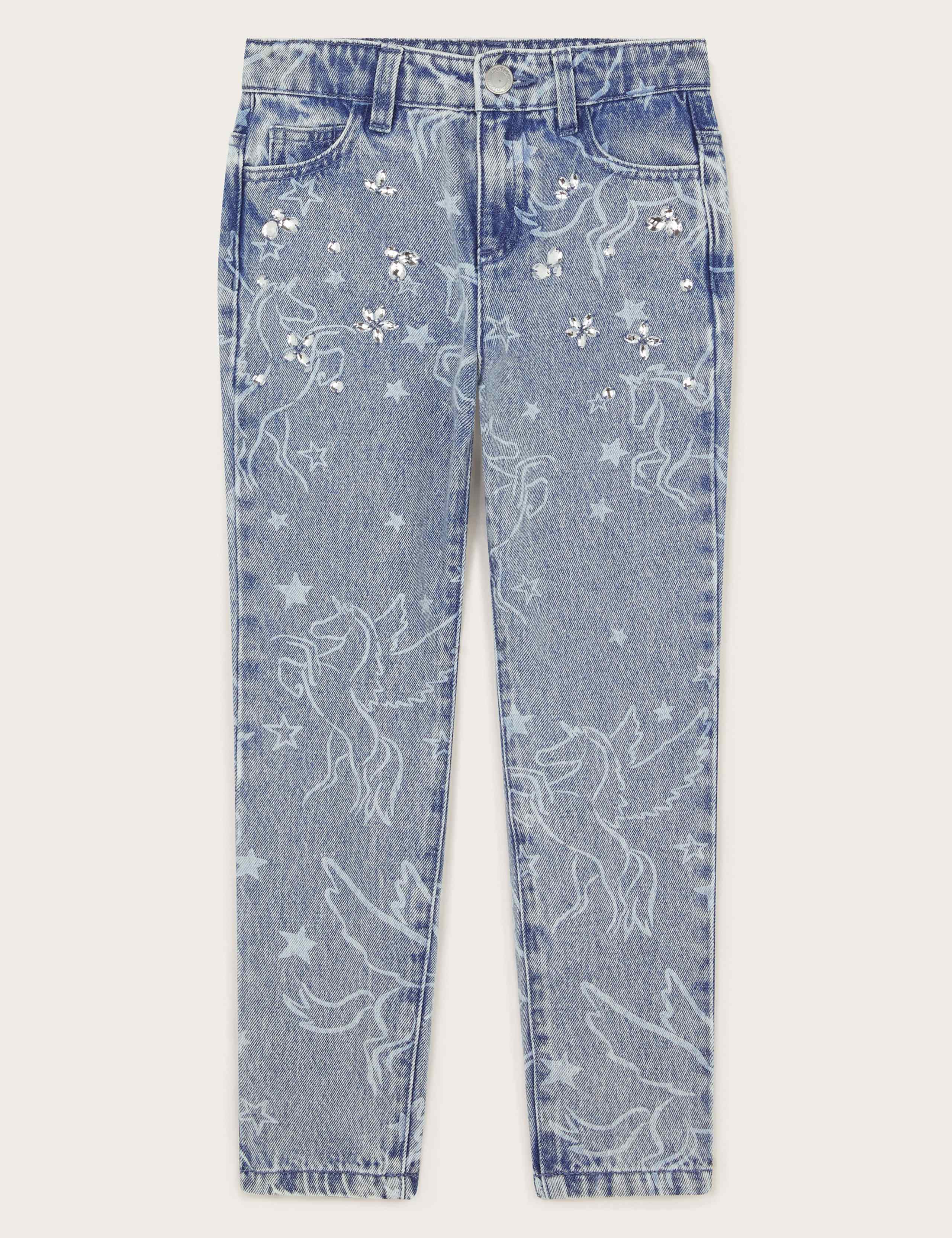 Pure Cotton Rhinestone Unicorn Straight Jeans (3-13 Yrs) 4 of 4