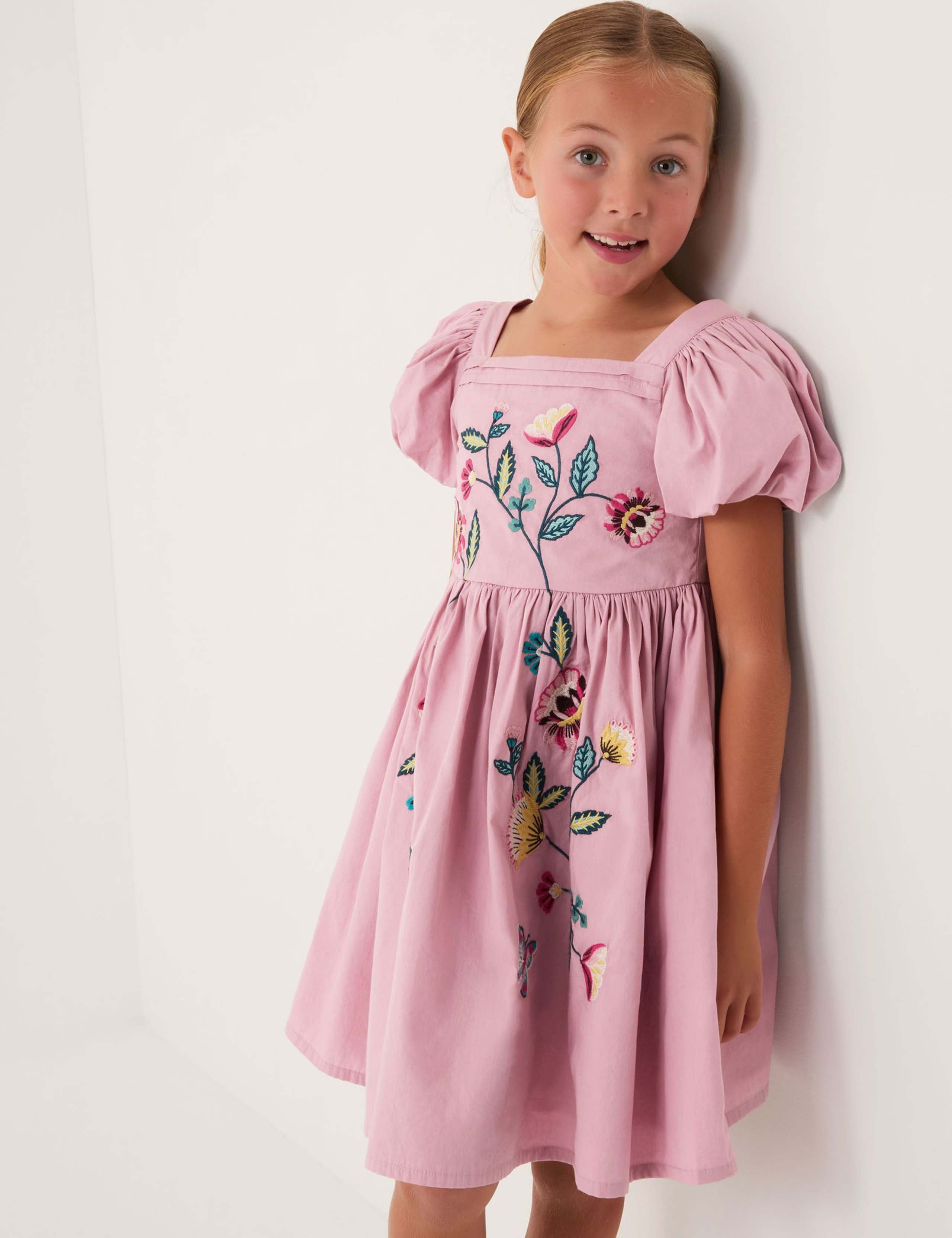 Pure Cotton Floral Embroidered Dress (3-14 Yrs) 1 of 4