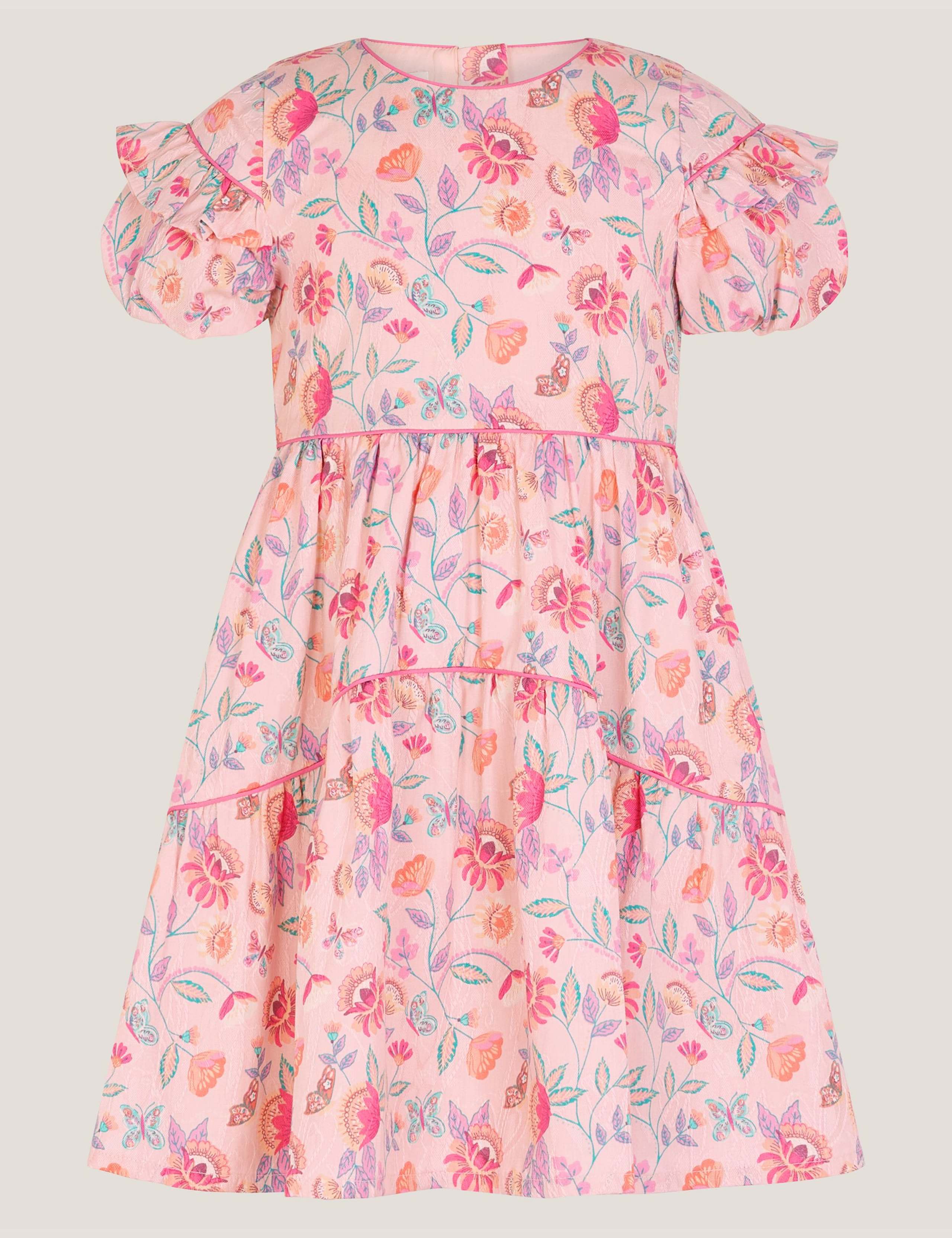 Pure Cotton Floral Jacquard Ruffle Dress (3-15 Yrs) 1 of 2