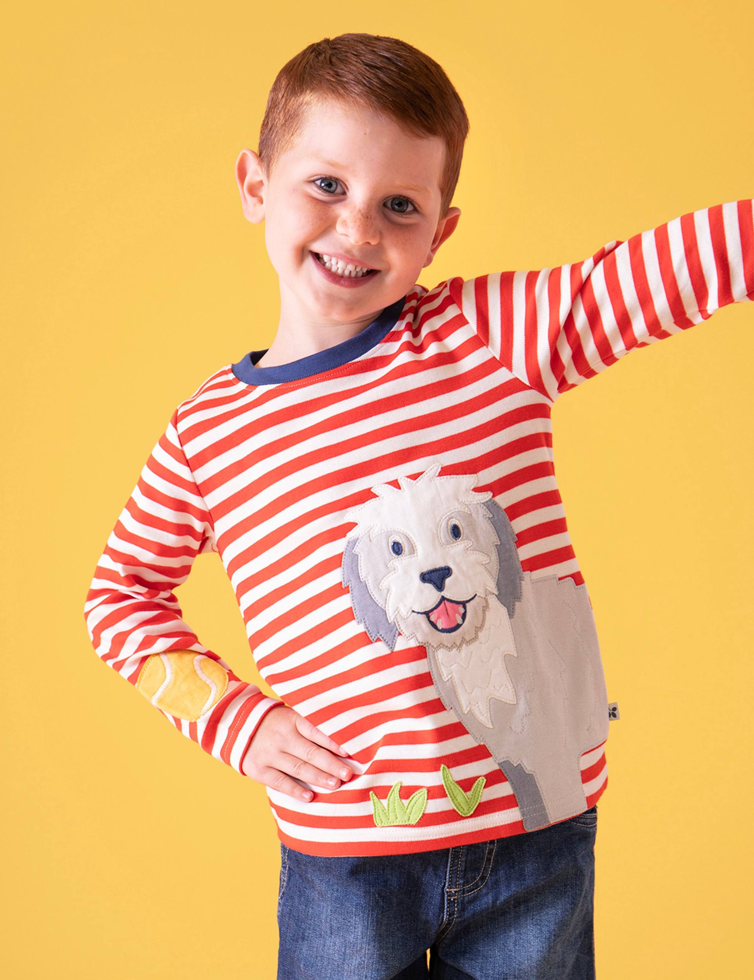 Pure Cotton Striped Dog Applique Top (1-10 Yrs) 1 of 5