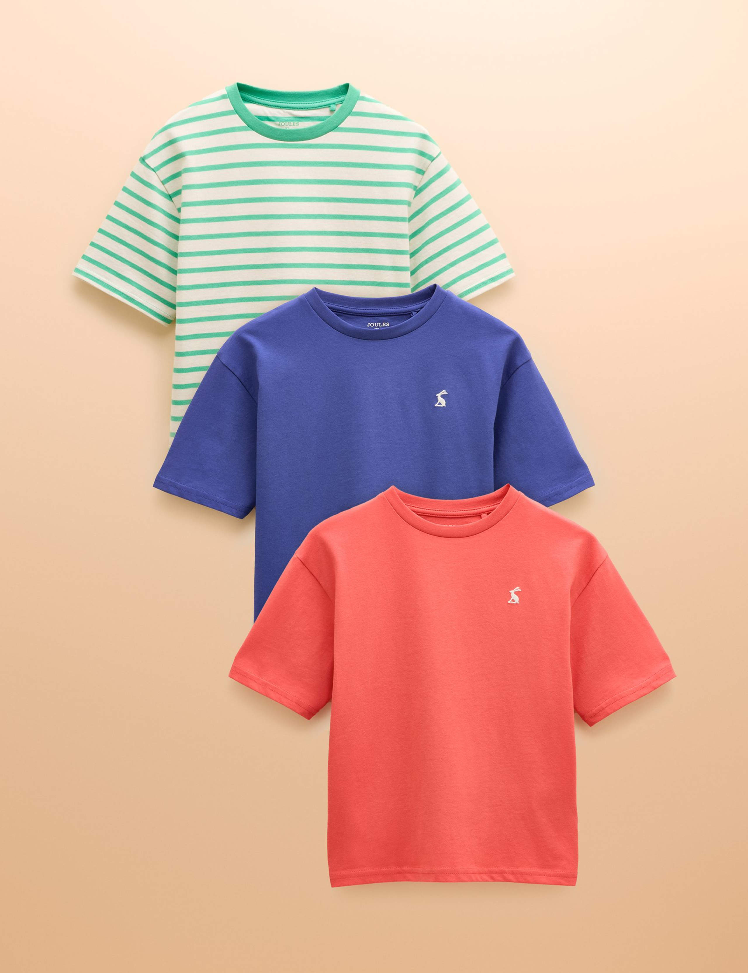 3 Pack Pure Cotton Plain & Striped T-Shirts (1-12 Yrs) 1 of 12