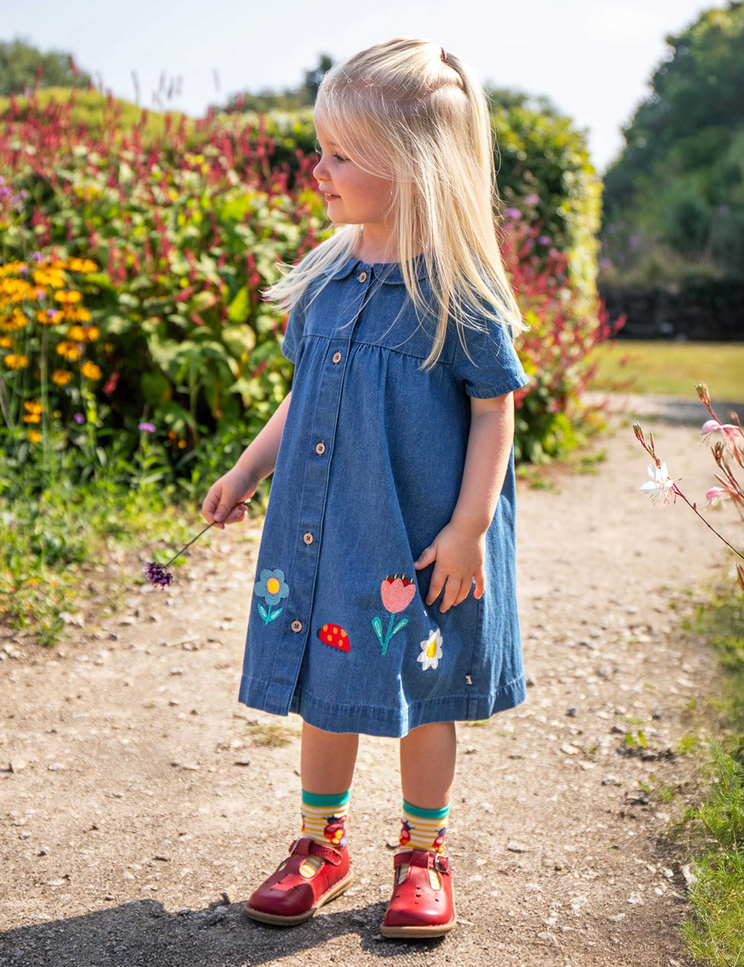 Denim Flower Embroidered Dress (3 Months-8 Years) 1 of 5