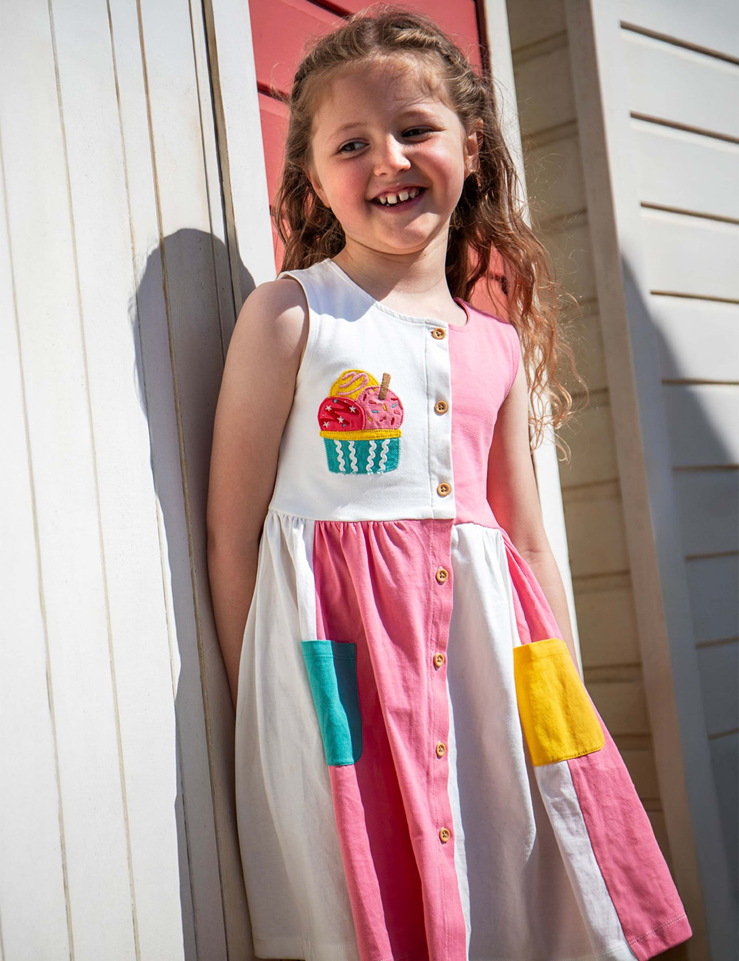 Pure Cotton Colour Block Dress (1-10 Years) 2 of 4