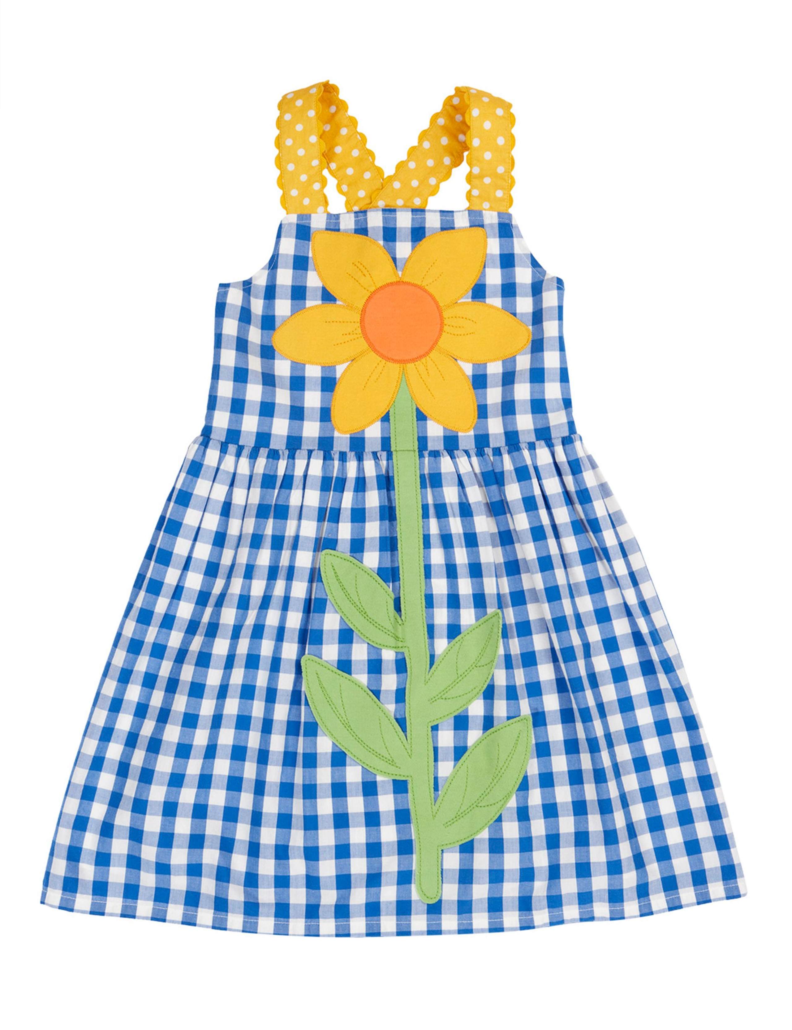 Pure Cotton Checked Sunflower Dress (1-10 Yrs) 1 of 7