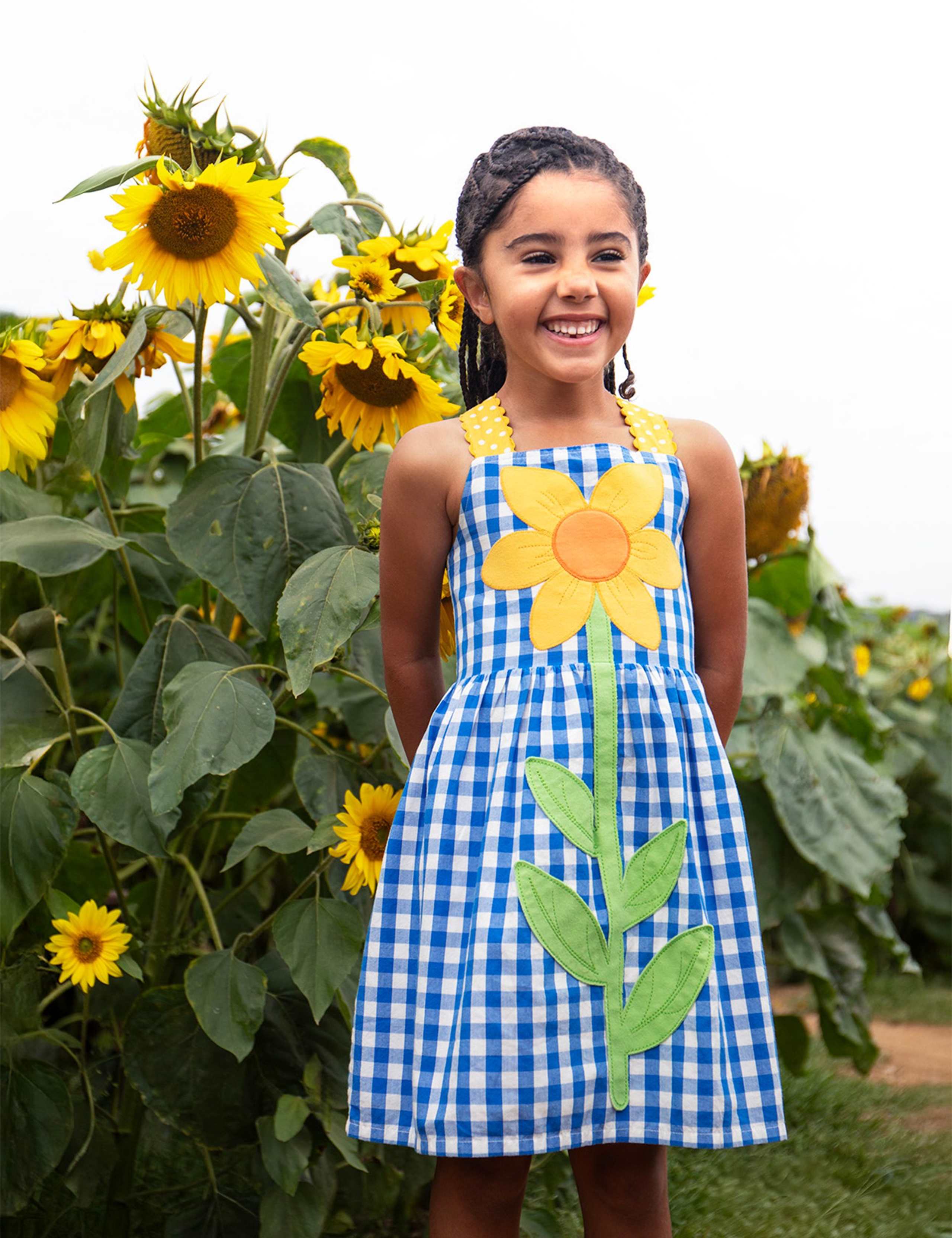 Pure Cotton Checked Sunflower Dress (1-10 Yrs) 2 of 7