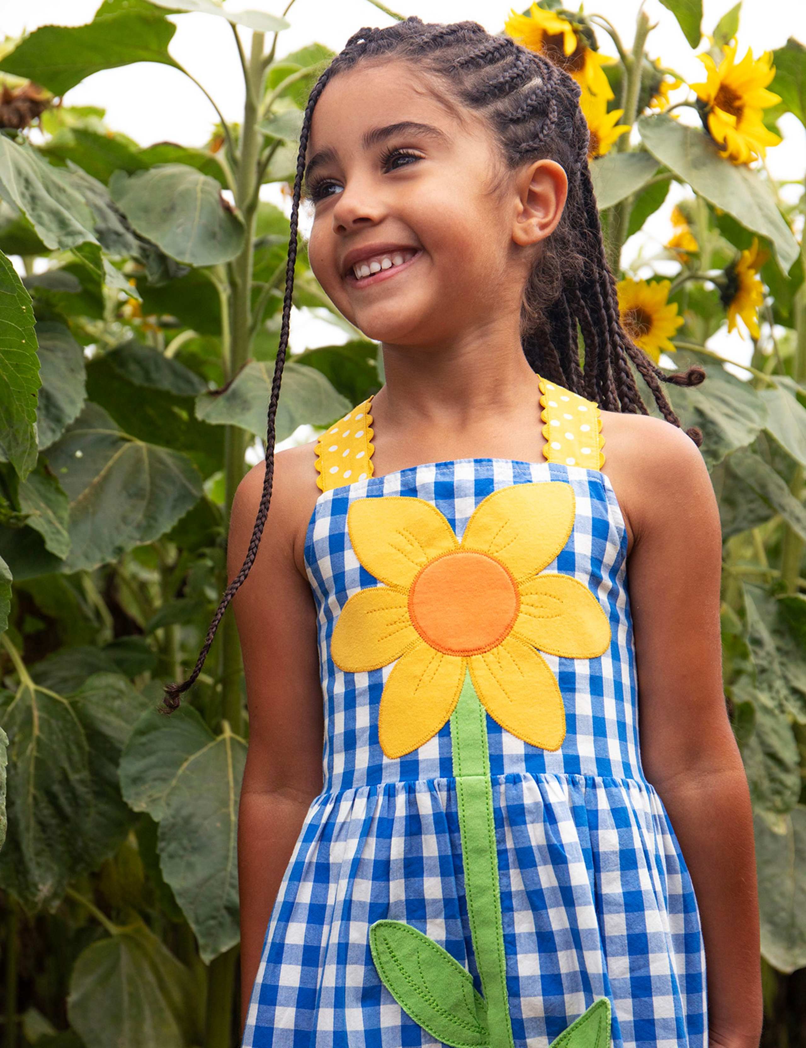 Pure Cotton Checked Sunflower Dress (1-10 Yrs) 3 of 7