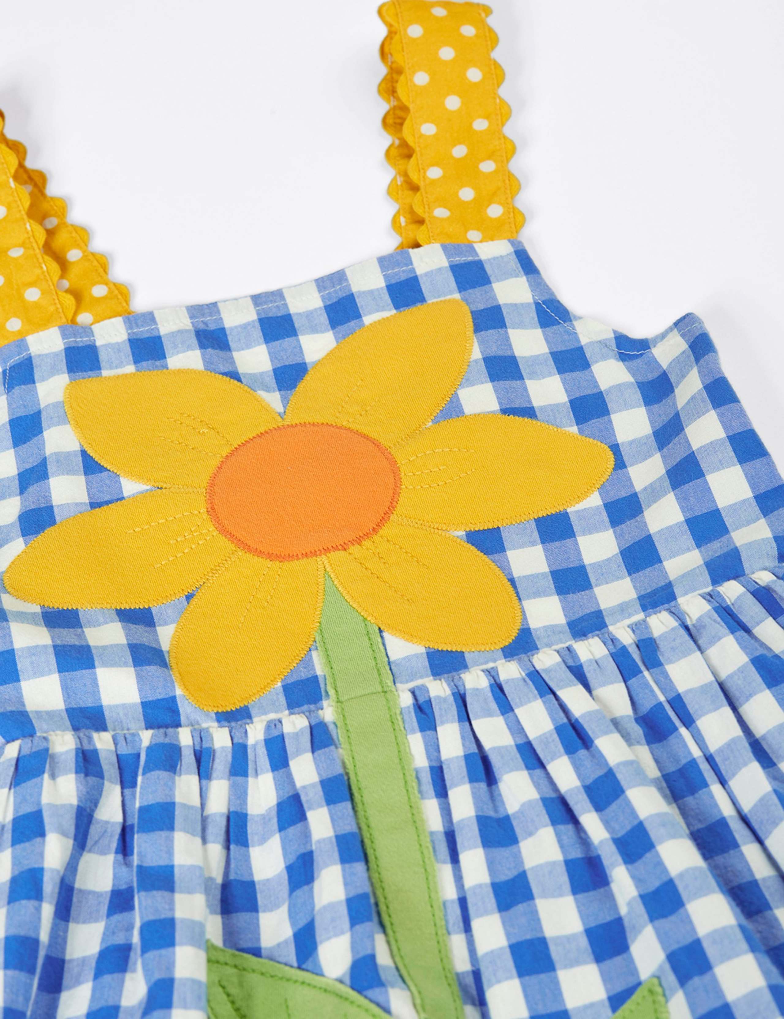 Pure Cotton Checked Sunflower Dress (1-10 Yrs) 5 of 7