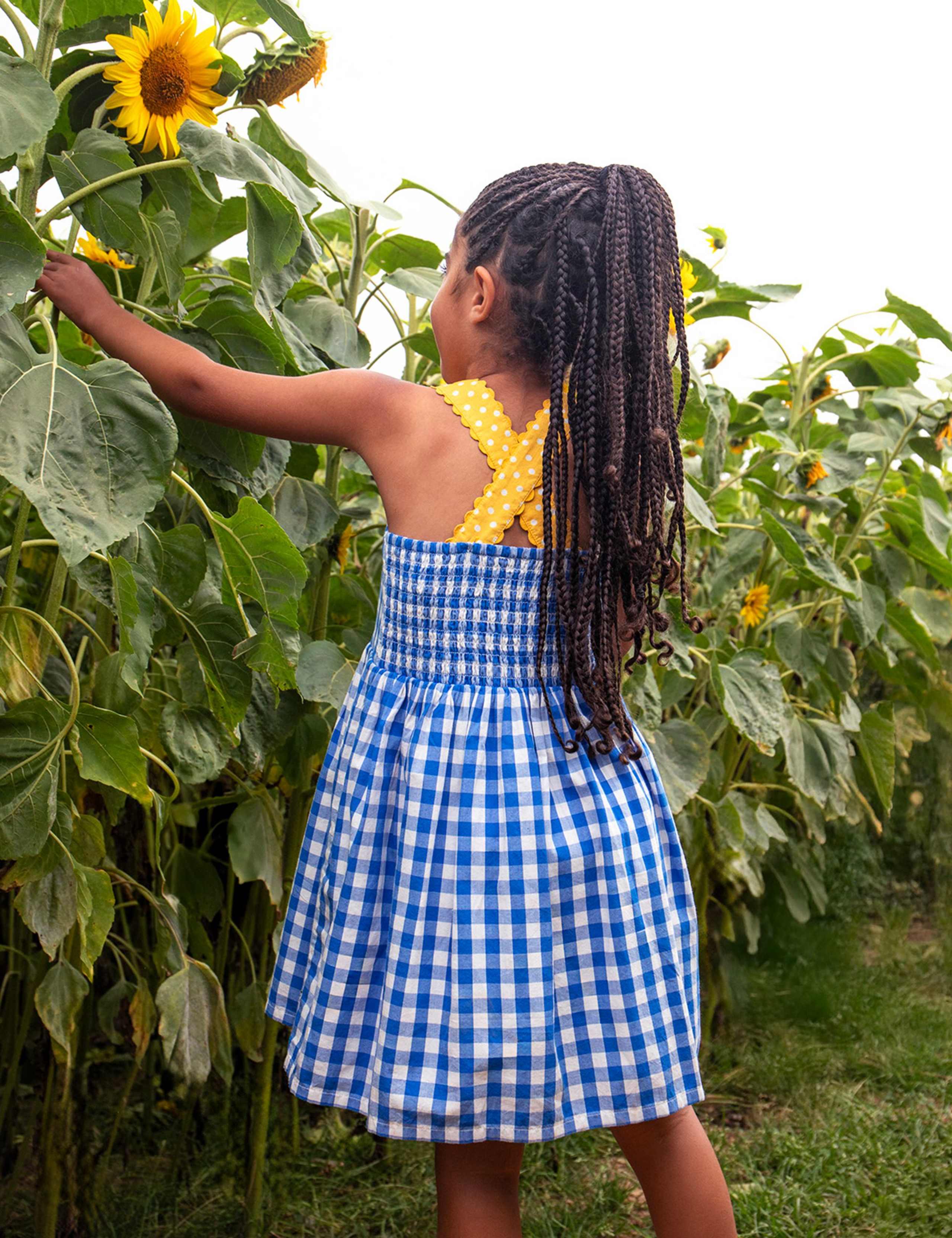 Pure Cotton Checked Sunflower Dress (1-10 Yrs) 7 of 7