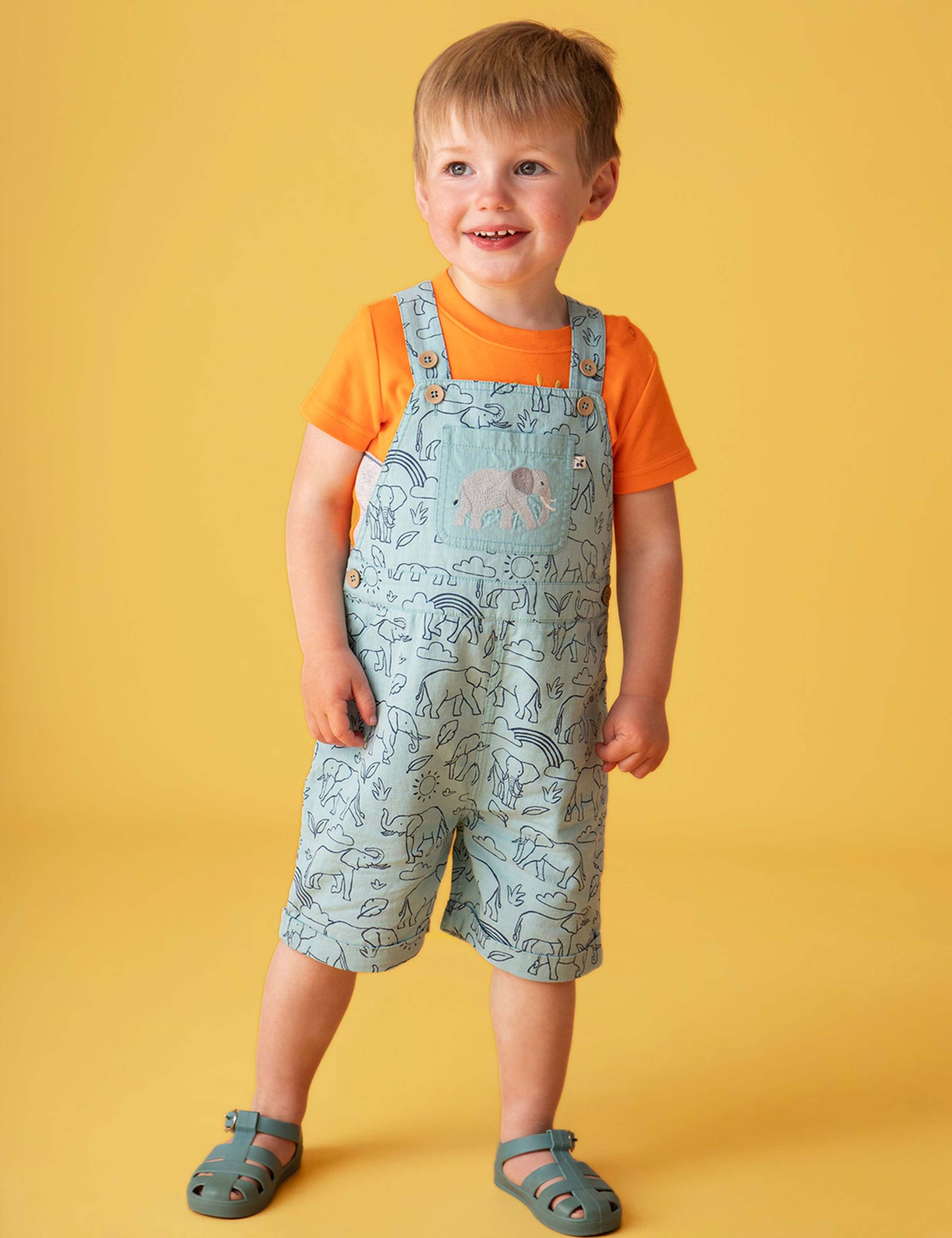 Pure Cotton Elephant Short Dungarees (3 Mths-5 Yrs) 2 of 4