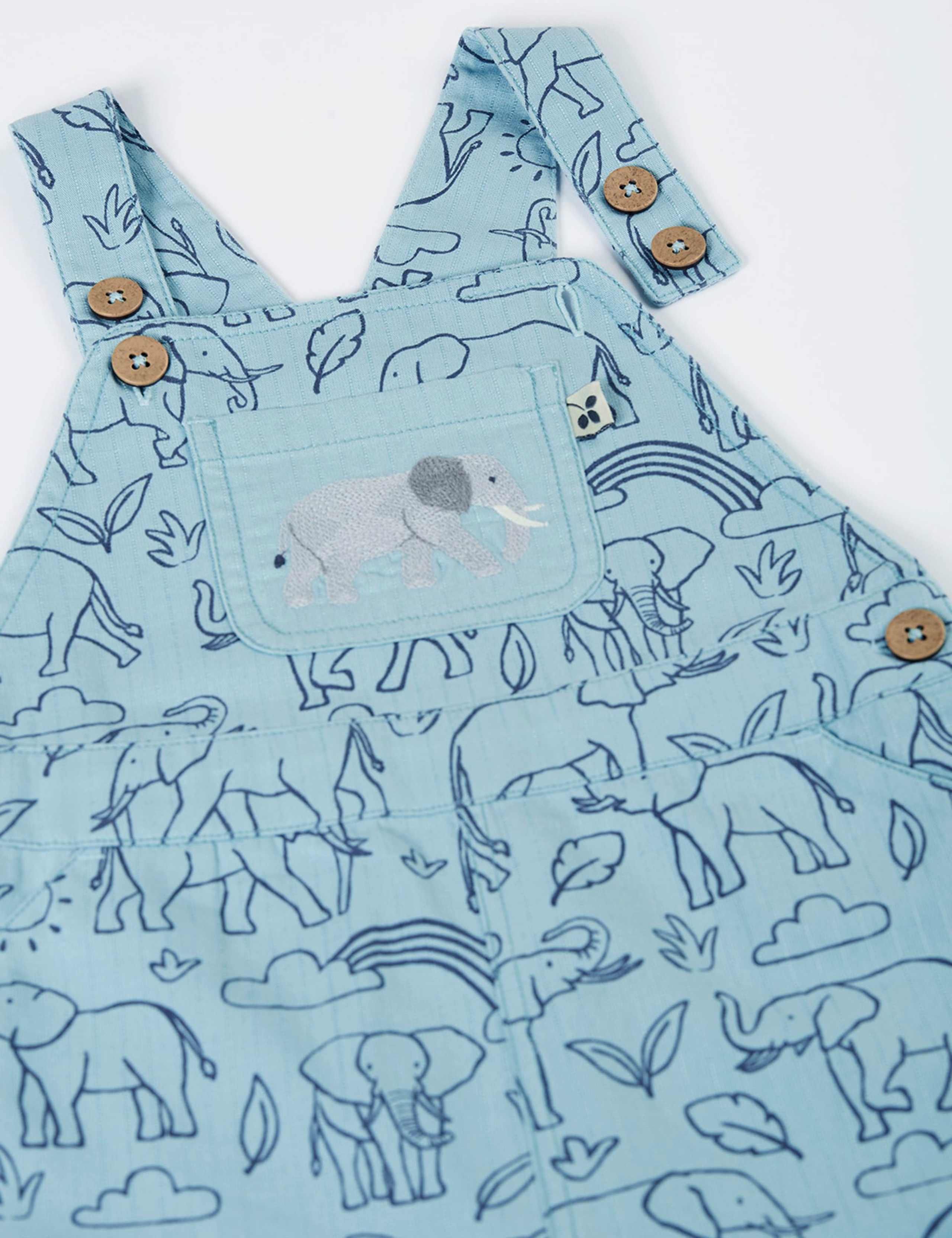 Pure Cotton Elephant Short Dungarees (3 Mths-5 Yrs) 4 of 4