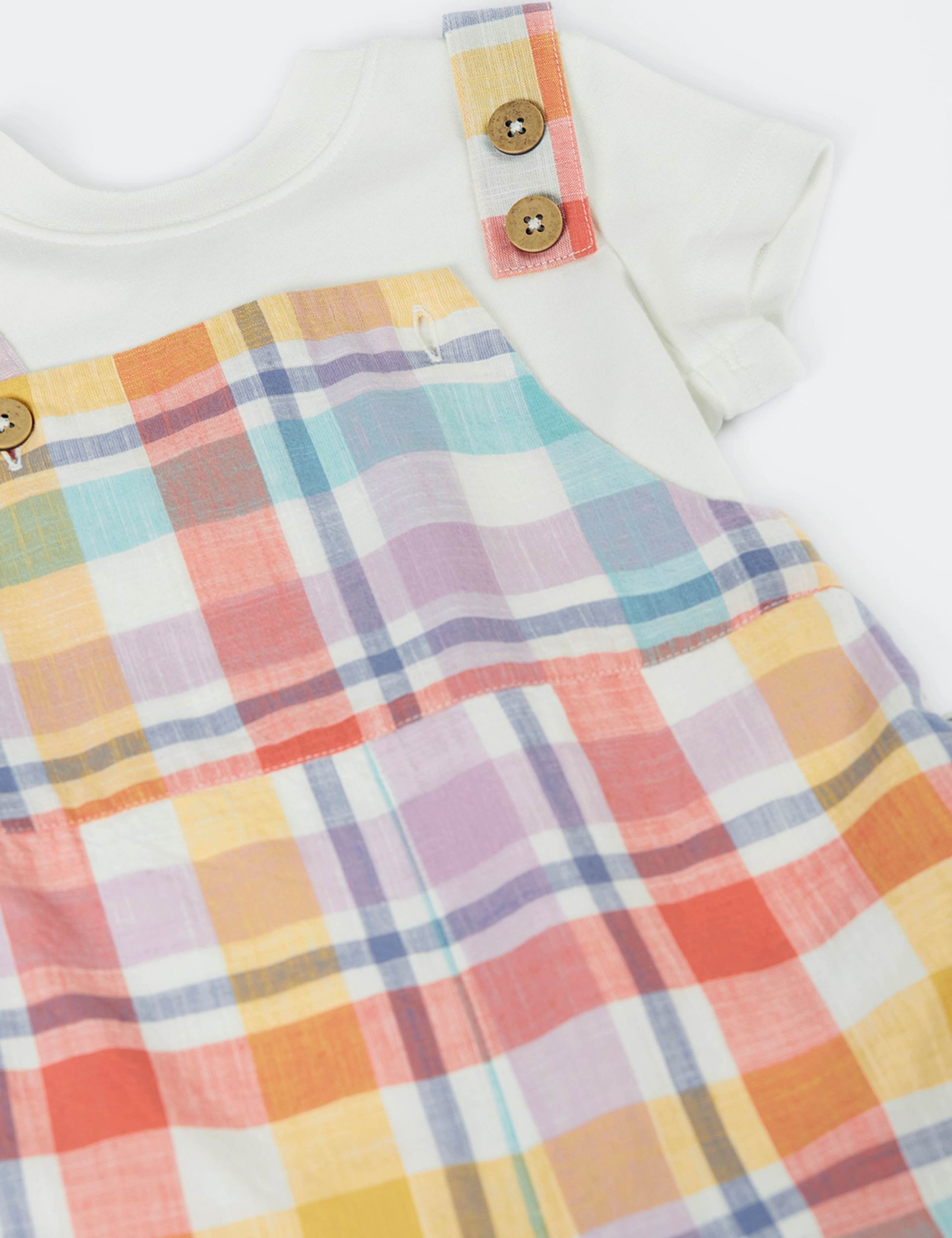 2 Piece Pure Cotton Checked Dungaree Outfit (3-24 Mths) 2 of 4