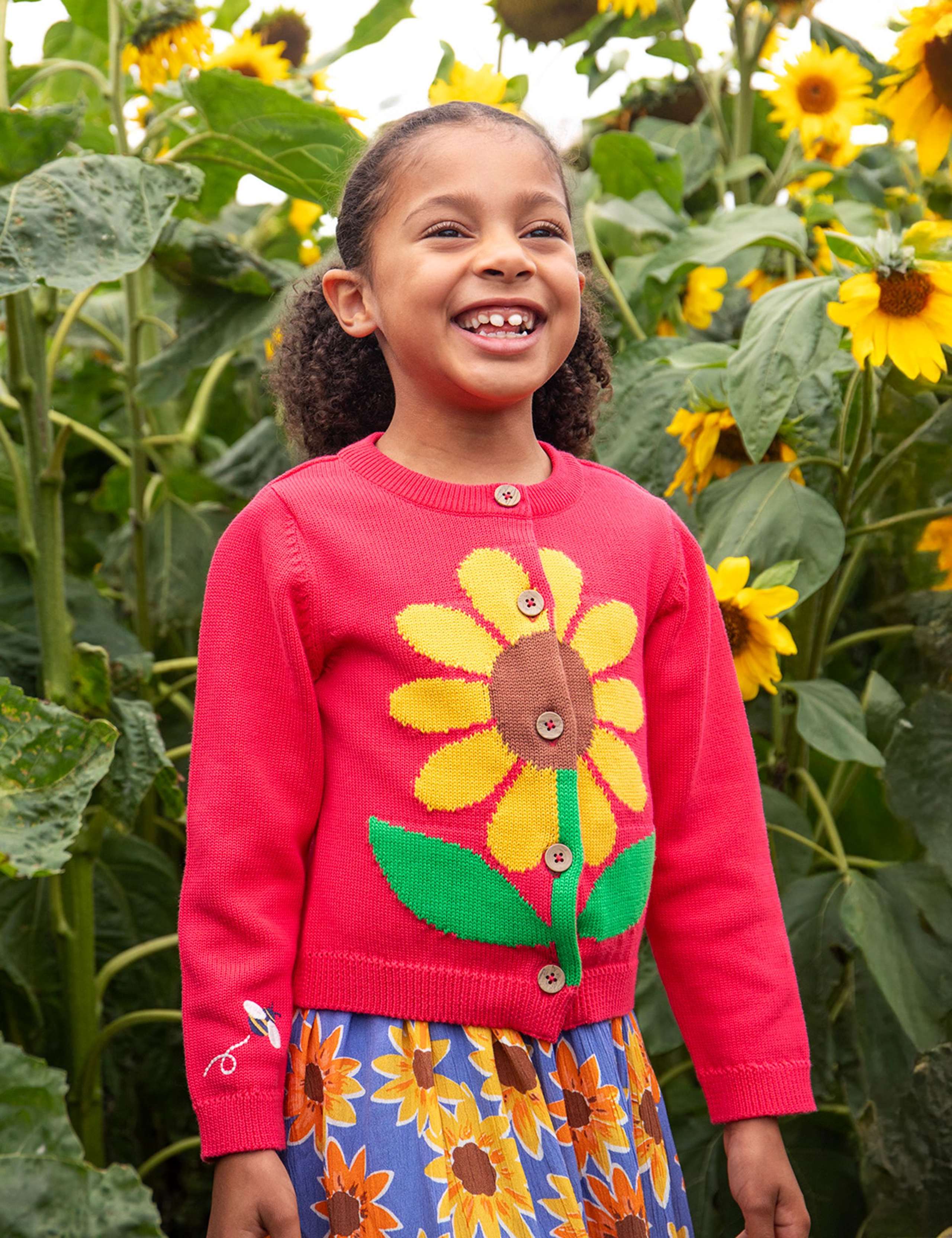 Pure Cotton Sunflower Knitted Cardigan (1-10 Yrs) 2 of 4