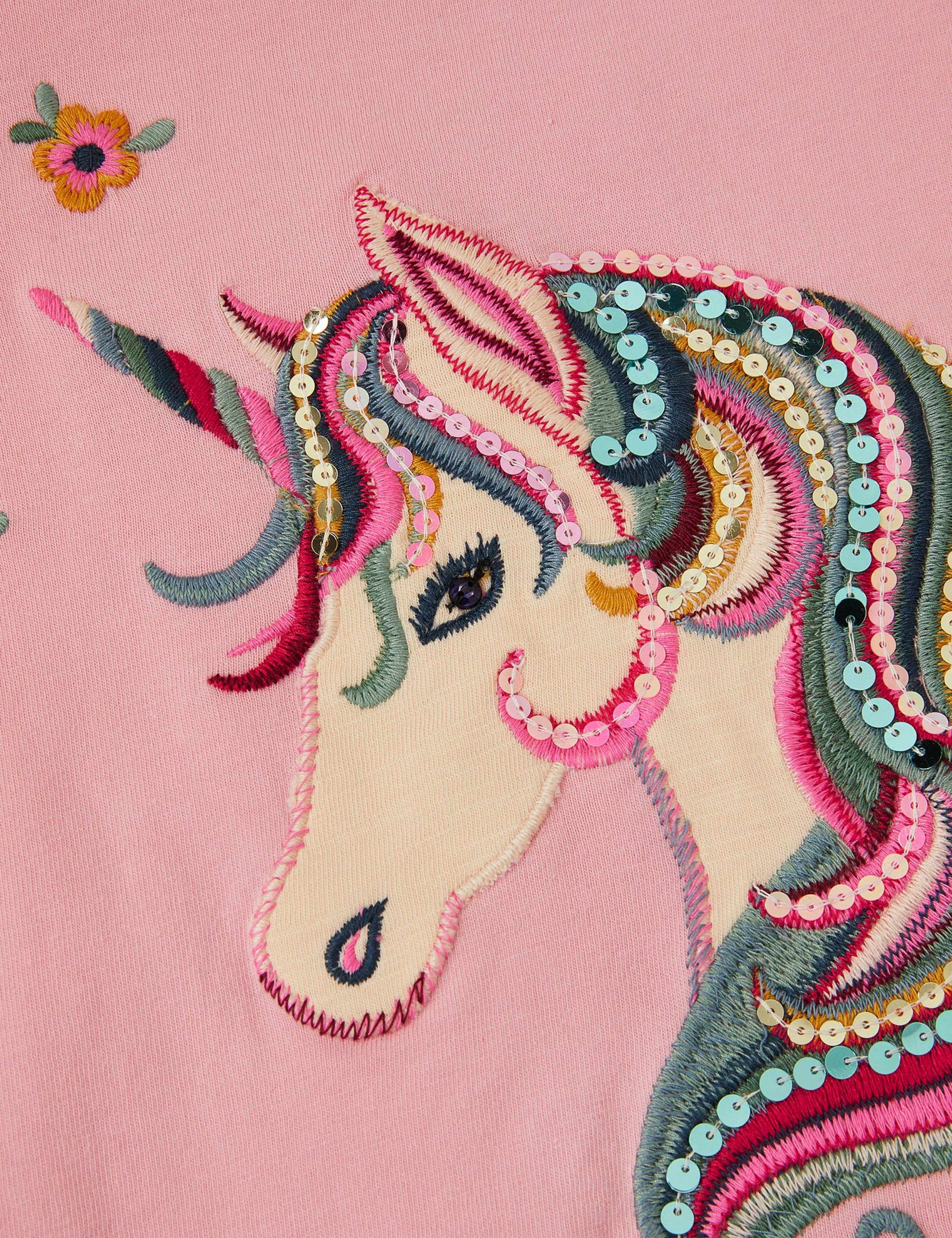 Pure Cotton Embroidered Sequin Unicorn T-Shirt (3-13 Yrs) 3 of 4