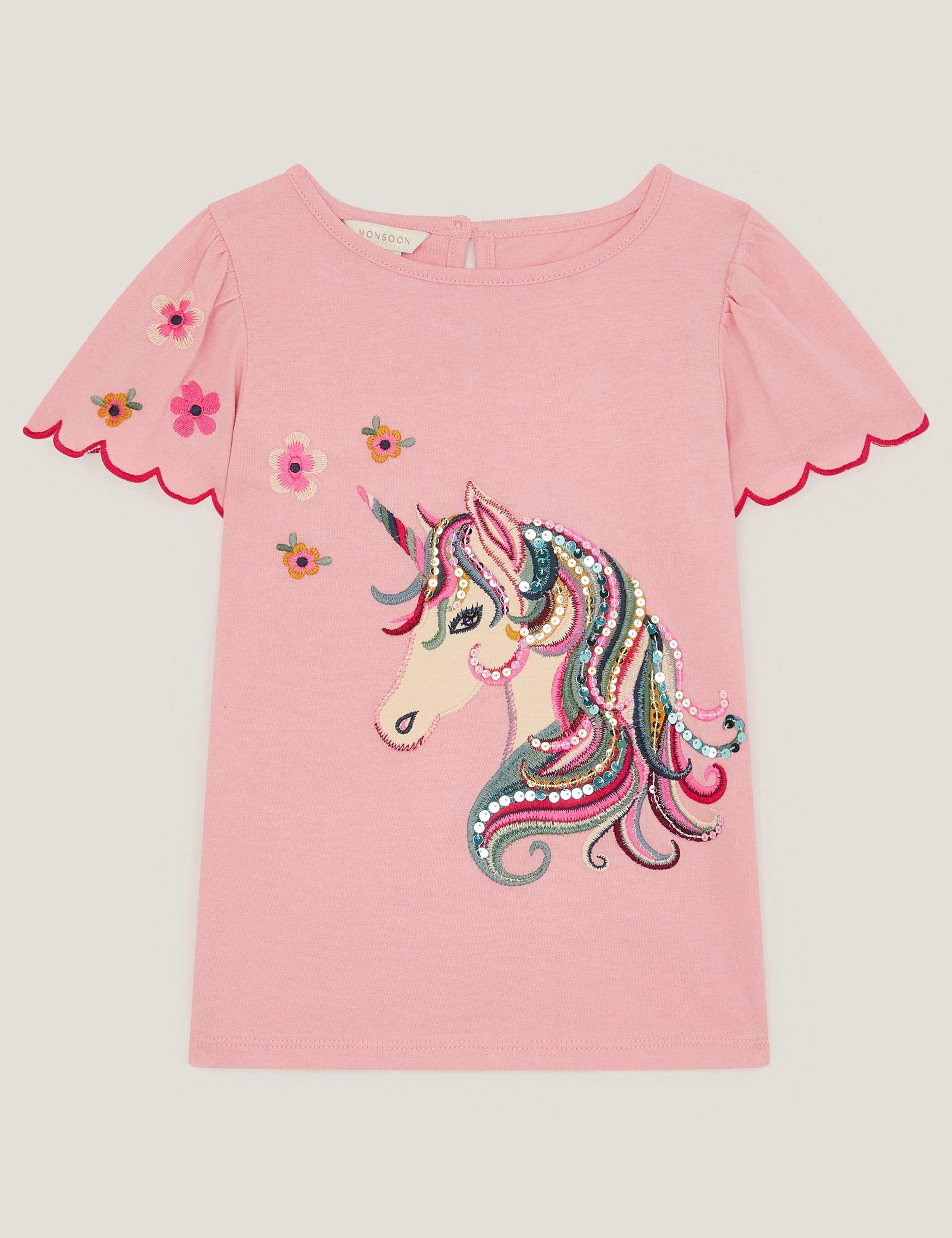 Pure Cotton Embroidered Sequin Unicorn T-Shirt (3-13 Years) 2 of 4