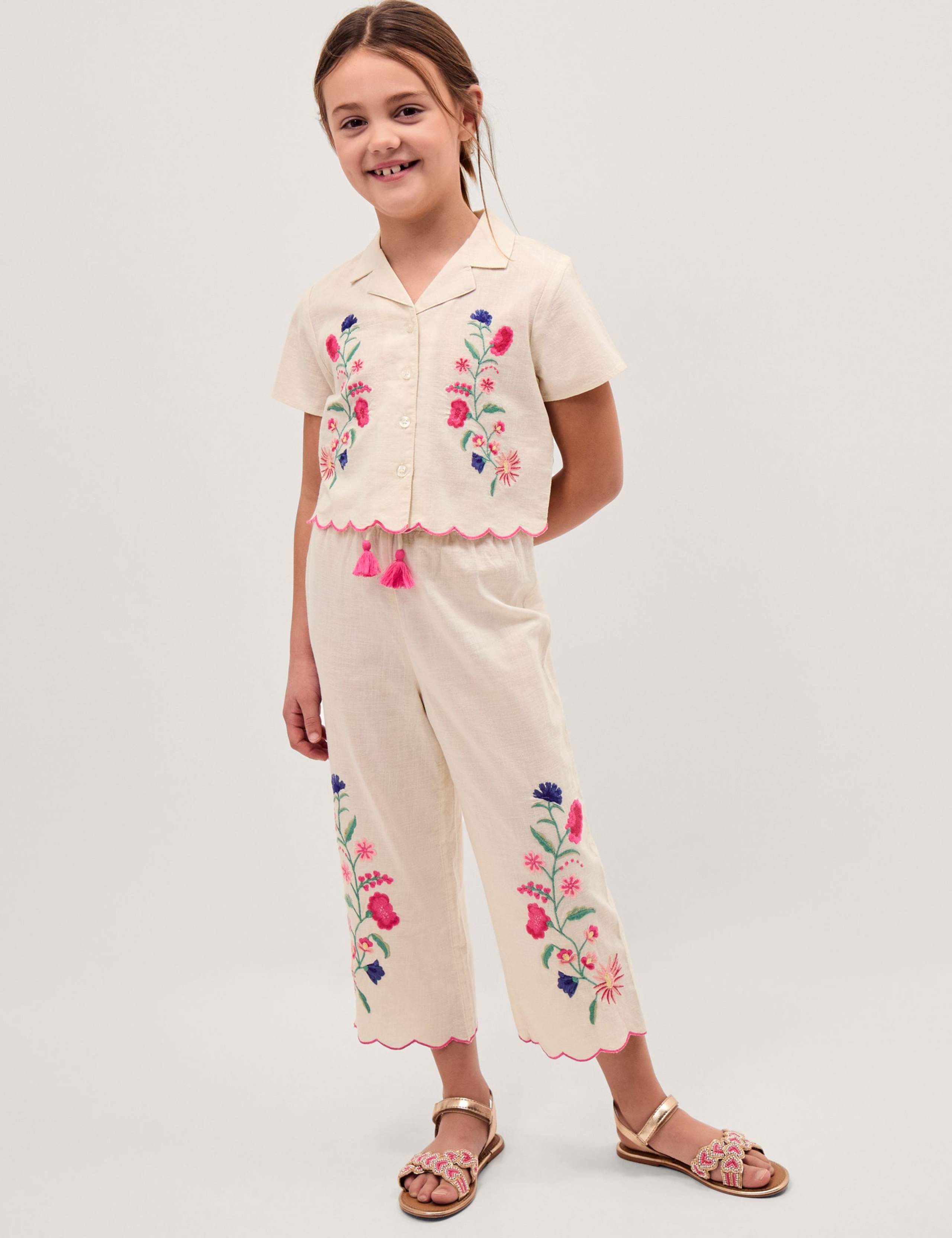 2 Piece Pure Cotton Floral Top & Bottom Set (3-15 Yrs) 1 of 7