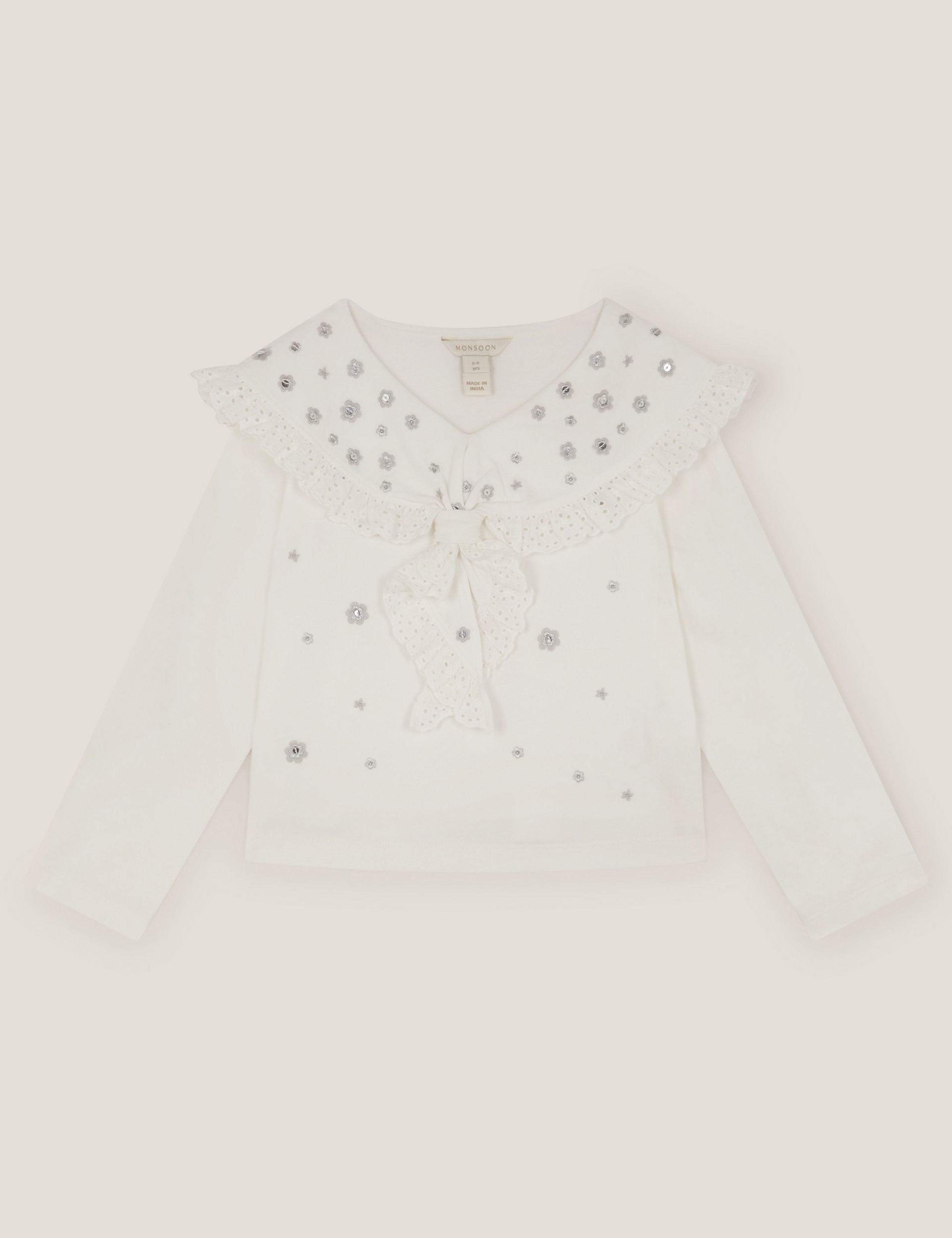 Pure Cotton Broderie Sailor Collar Top (3-13 Years) 1 of 3