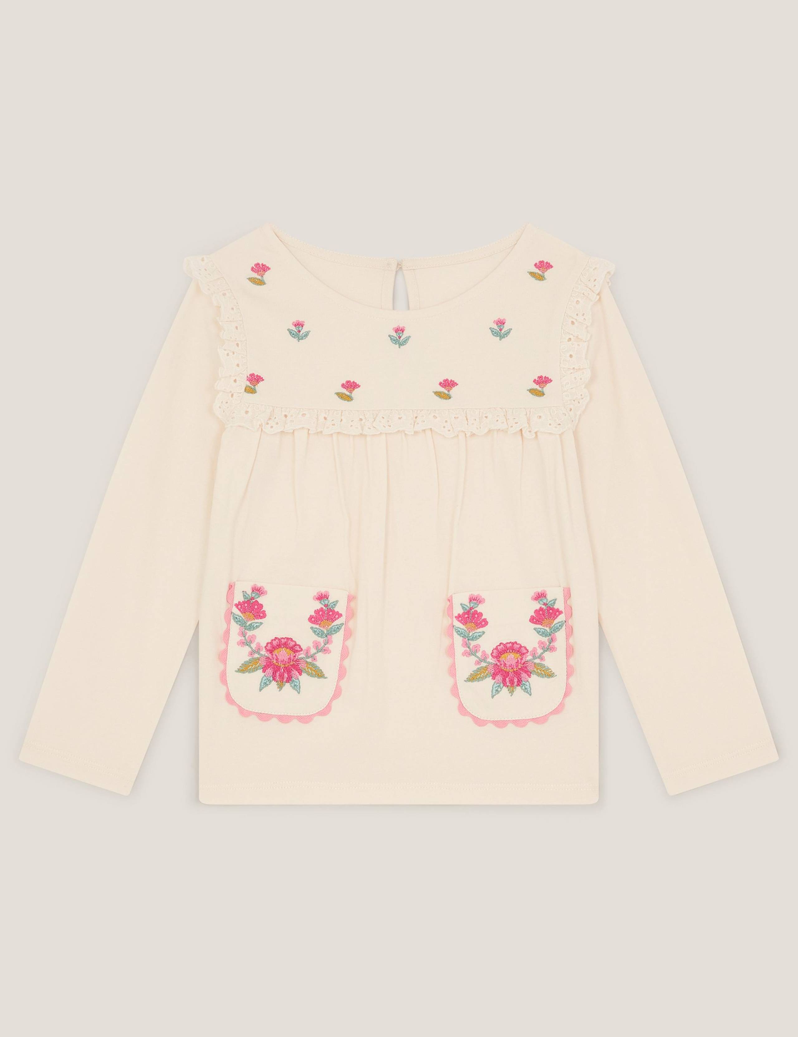 Pure Cotton Flower Embroidered Top (3-13 Years) 1 of 3