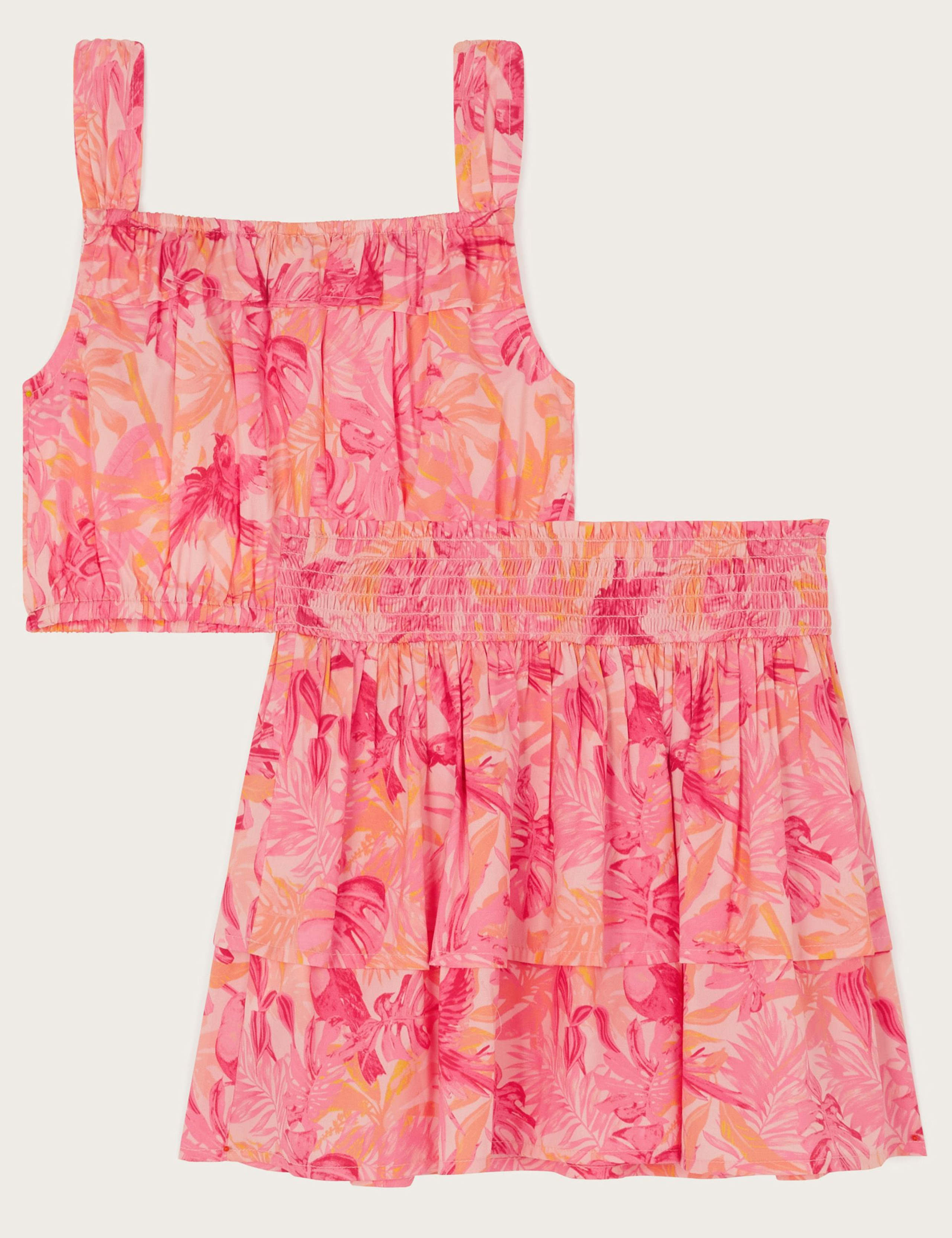 2pc Floral Bird Print Crop Top & Skirt Set (3-15 Yrs) 3 of 3