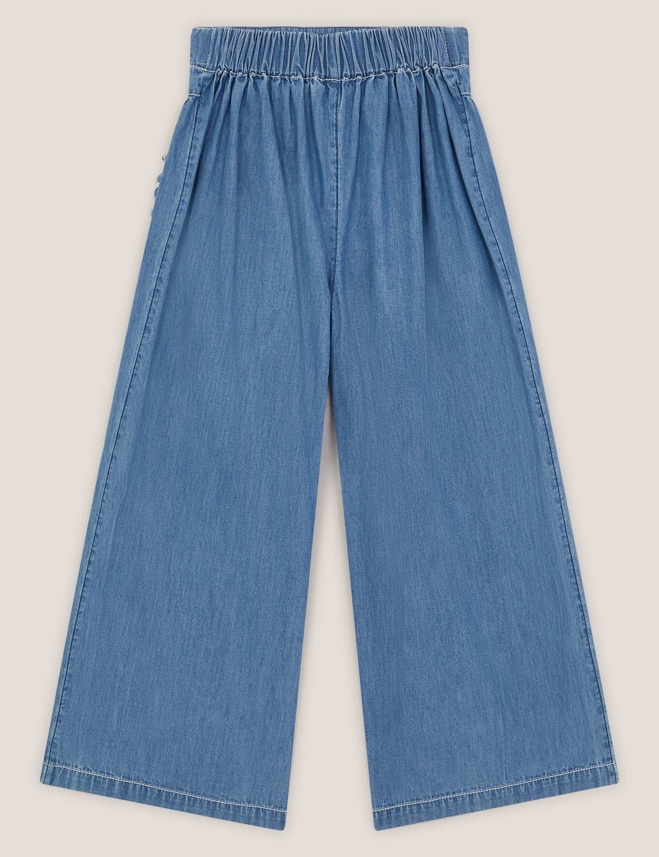 Pure Cotton Chambray Embroidered Trousers (3-15 Yrs) 2 of 3