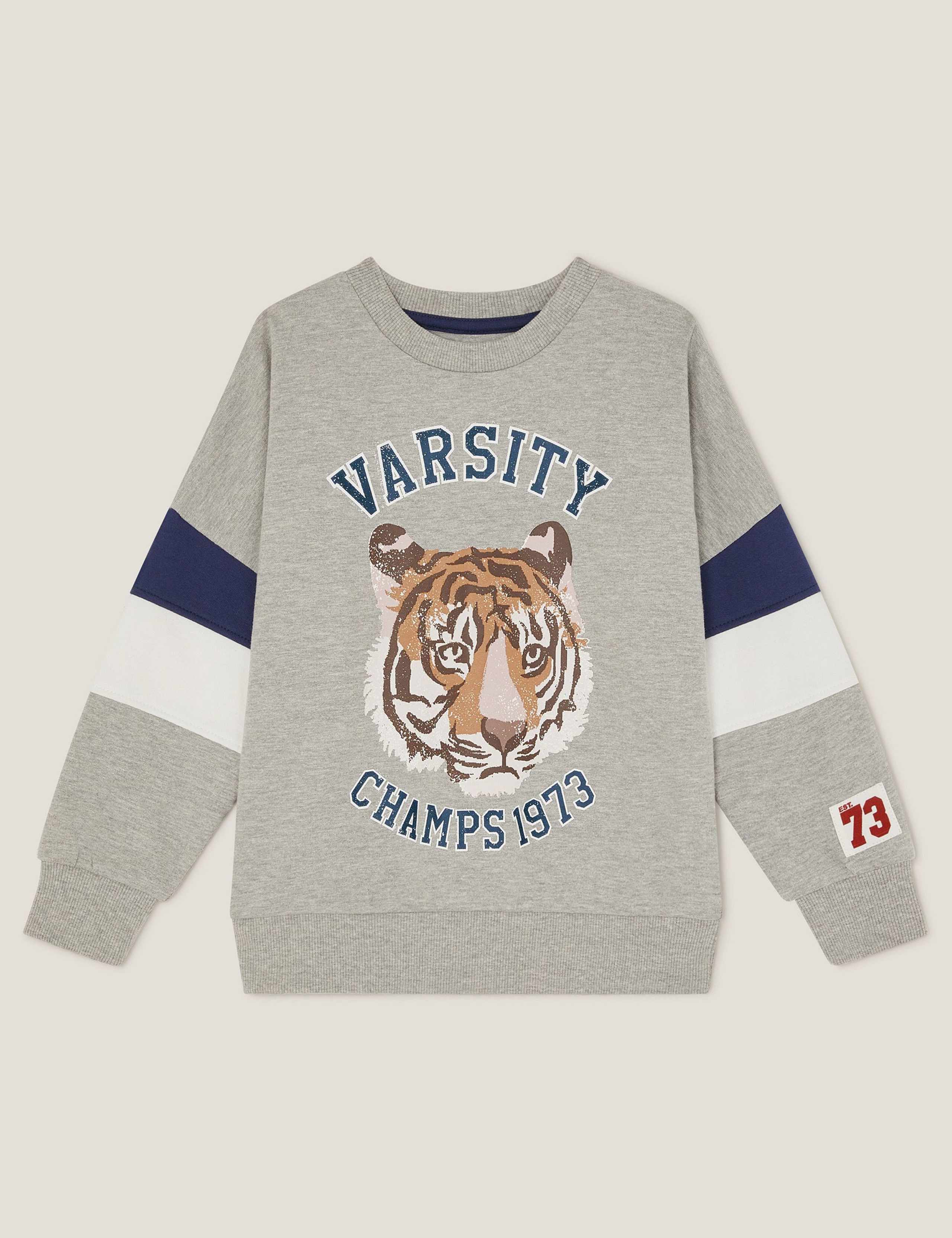 Pure Cotton Tiger Varsity Sweatshirt (3-13 Yrs) 1 of 3
