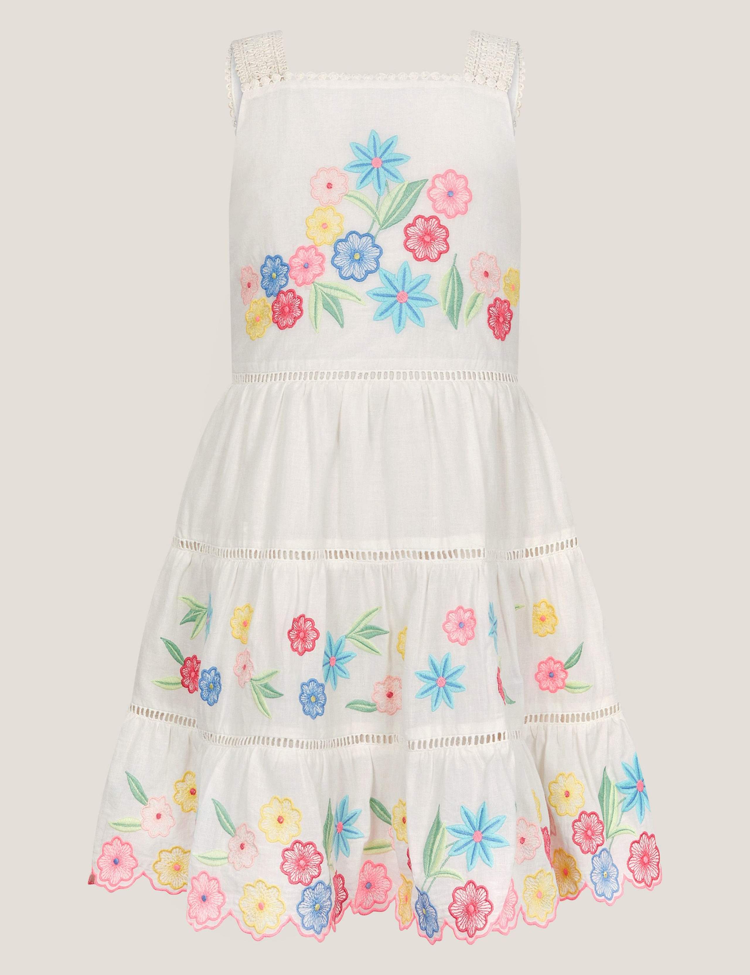 Pure Cotton Floral Embroidered Dress (3-15 Yrs) 1 of 3