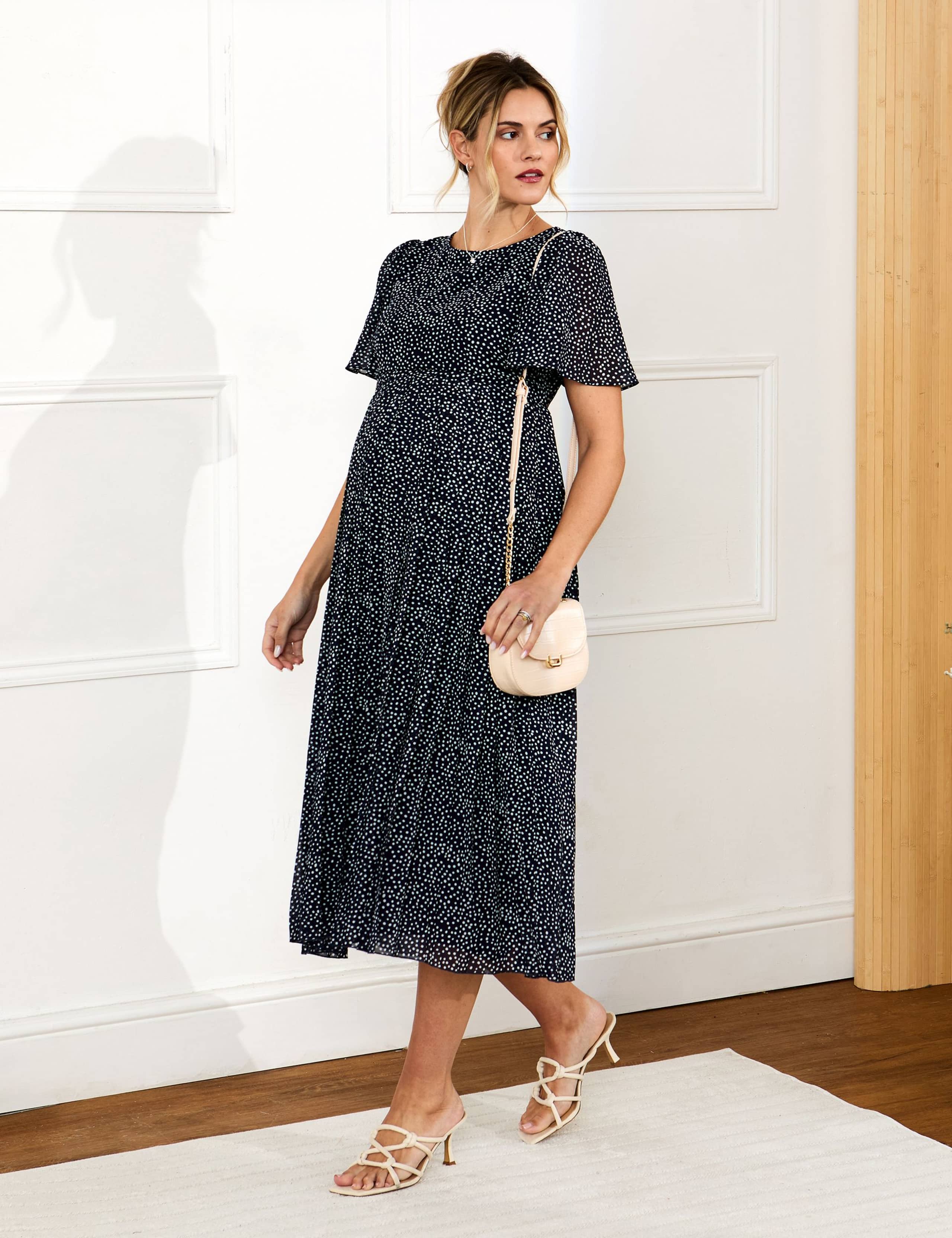 Maternity Chiffon Polka Dot Midi Dress 1 of 5