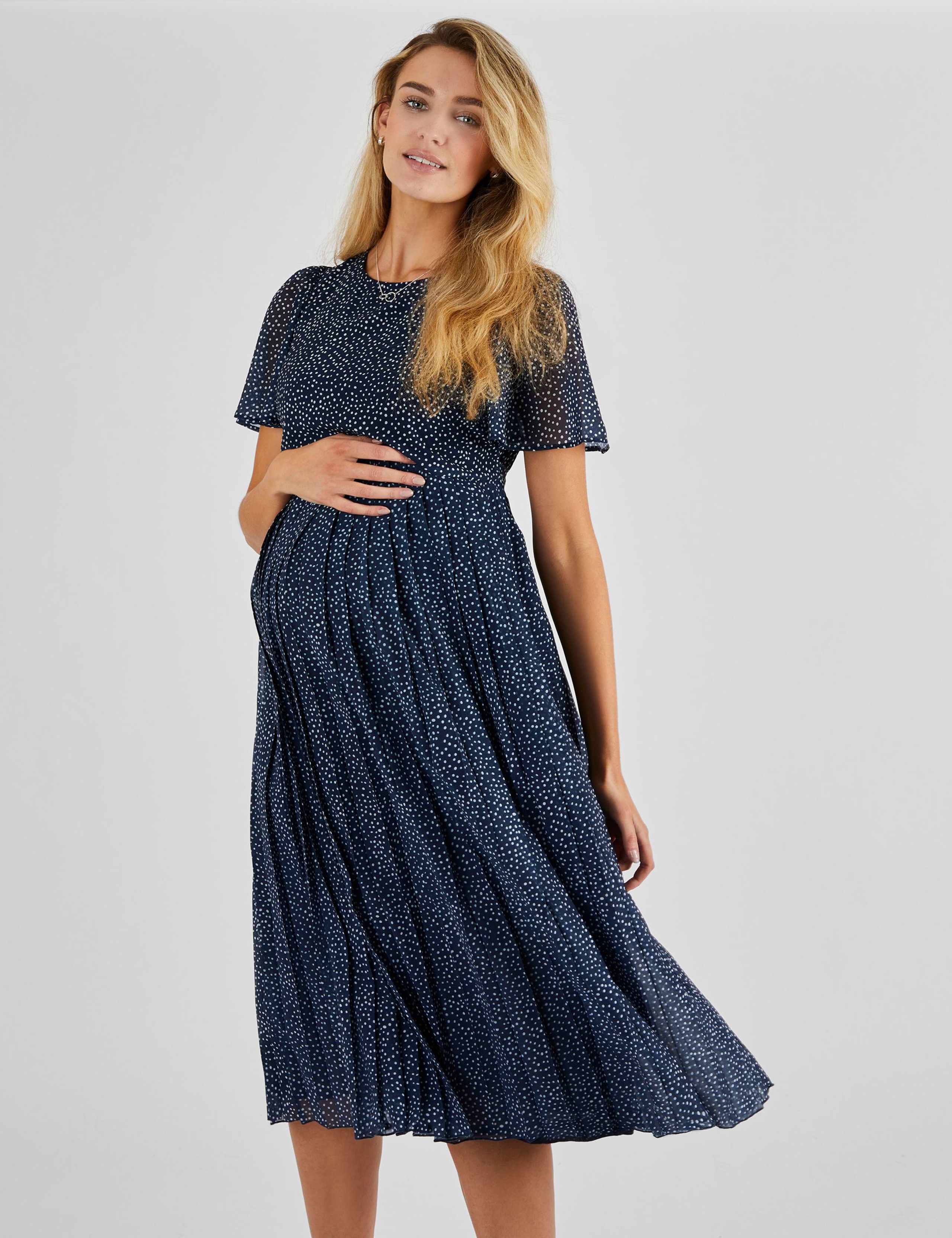 Maternity Chiffon Polka Dot Midi Dress 4 of 5