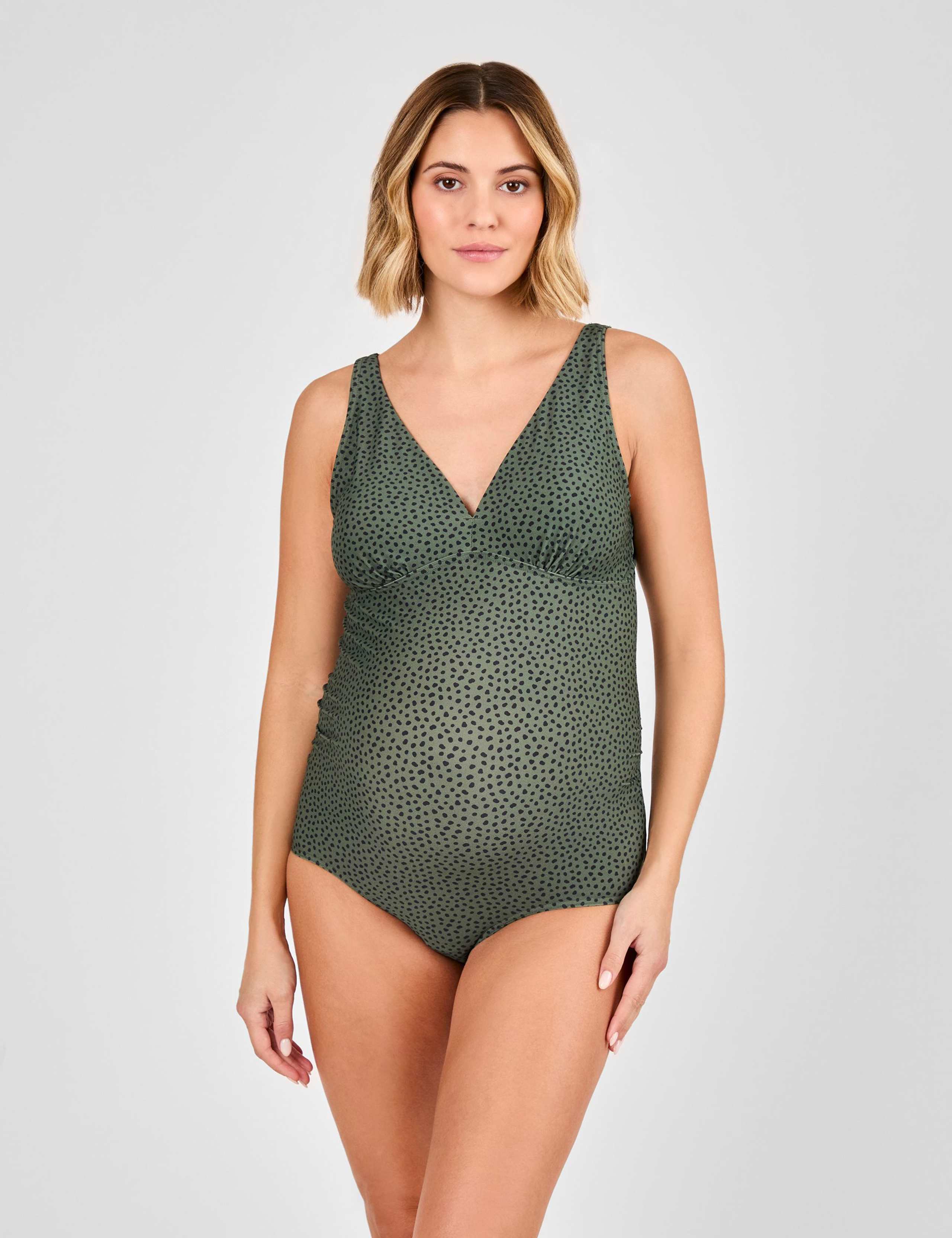 Maternity Spot Print Ruched V-Neck Swimsuit 2 of 5