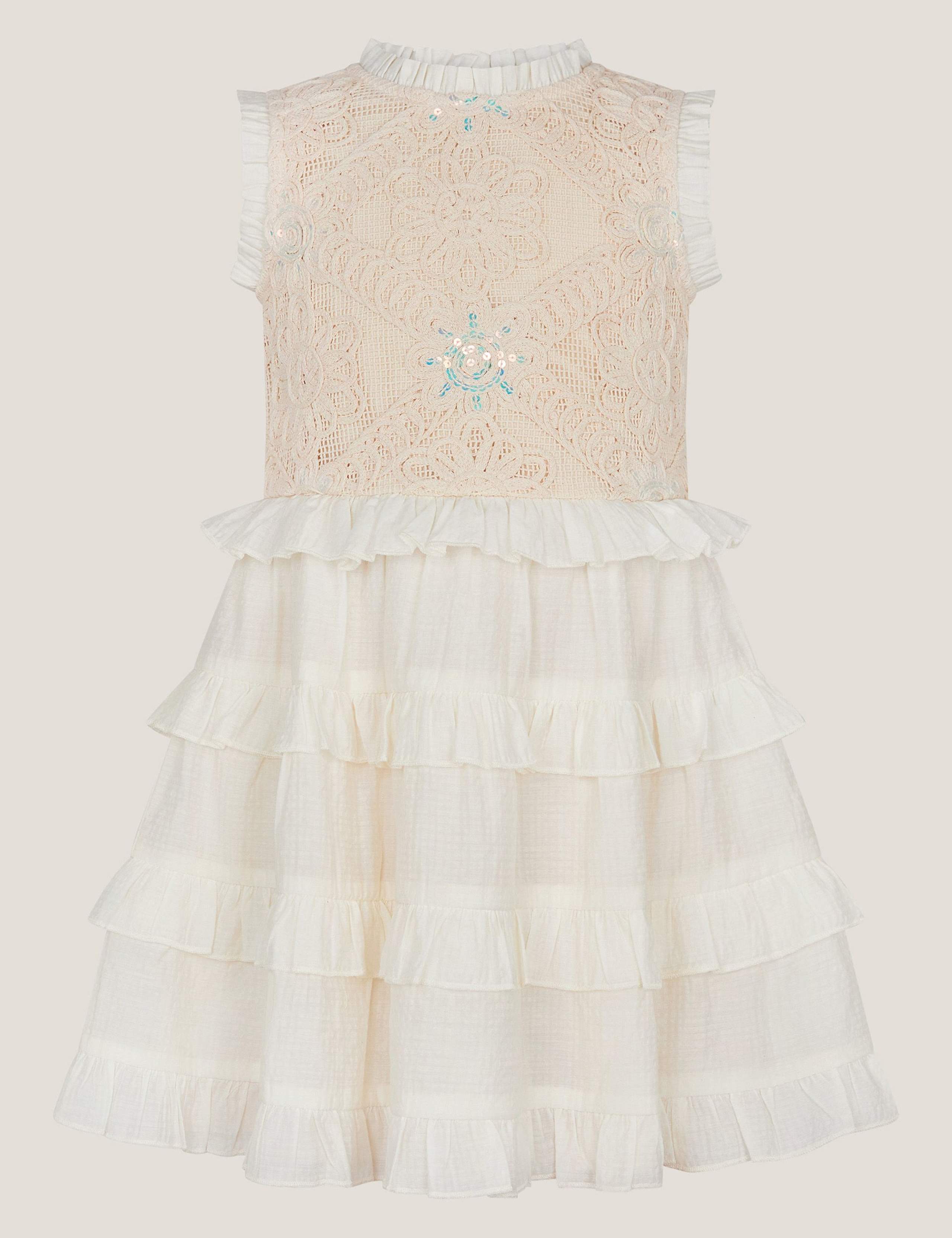 Pure Cotton Embroidered Frill Tiered Dress (3-13 Yrs) 1 of 3