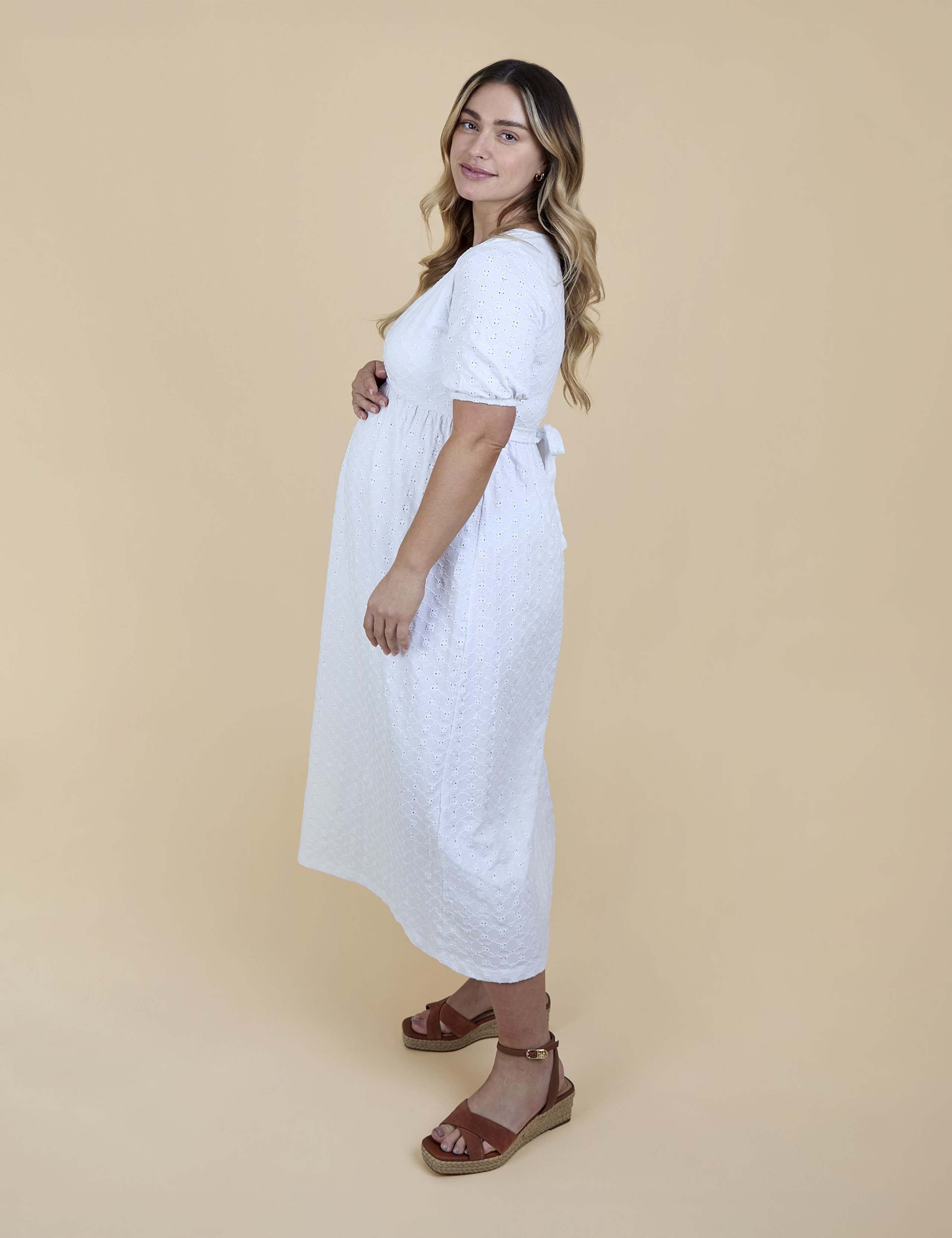 Maternity Broderie V-Neck Midi Dress 2 of 5