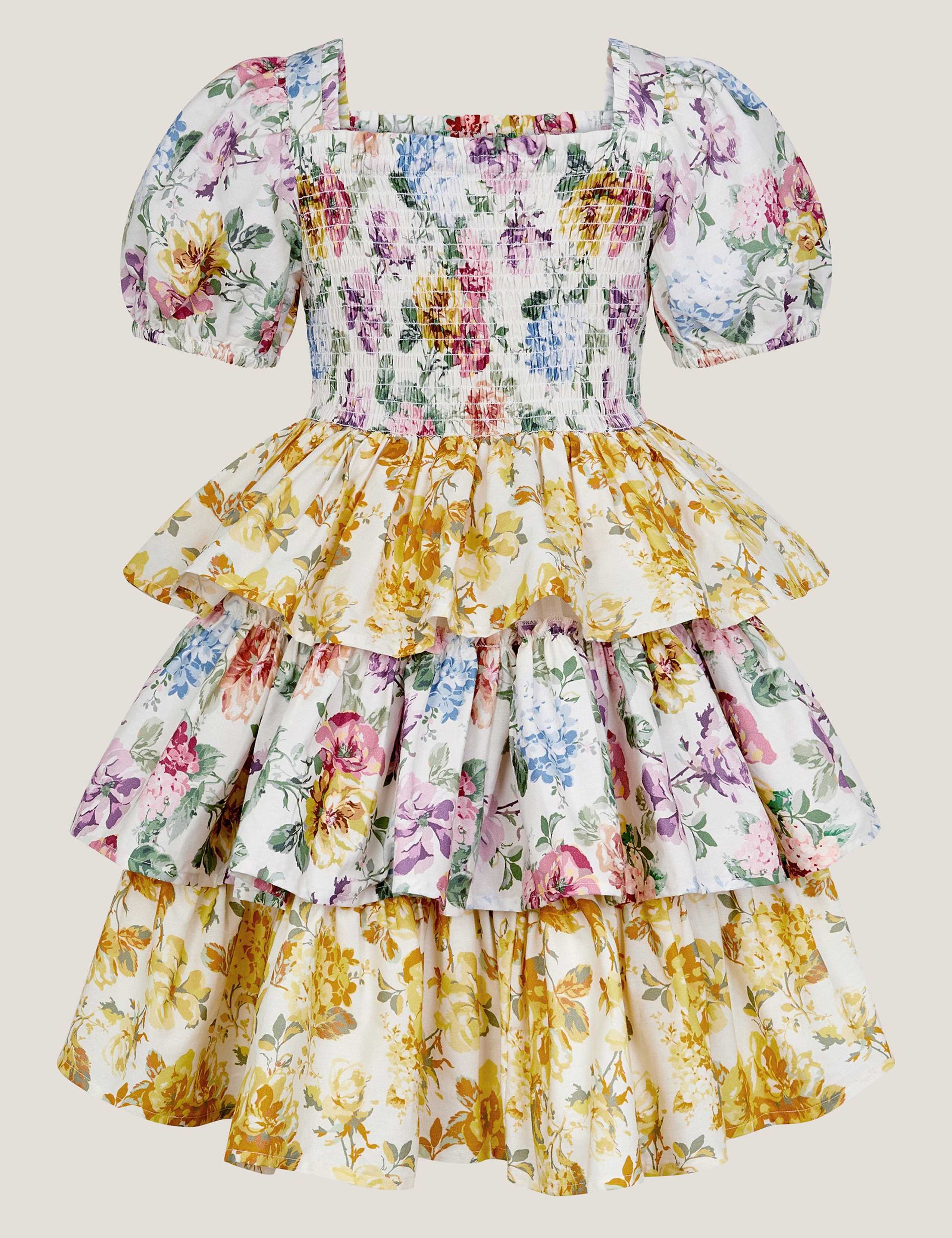 Pure Cotton Floral Tiered Dress (3-15 Yrs) 3 of 3