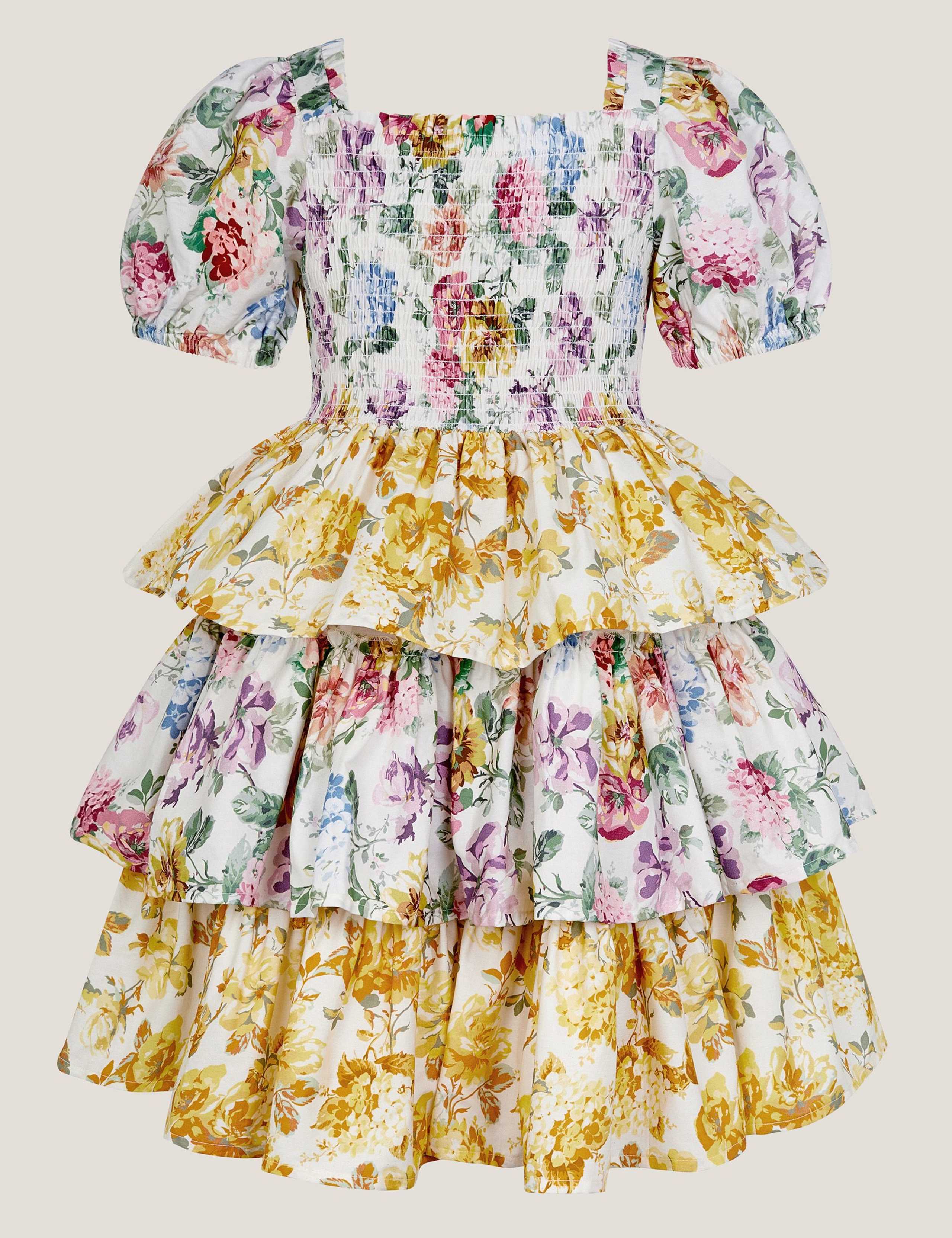 Pure Cotton Floral Tiered Dress (3-15 Yrs) 1 of 3