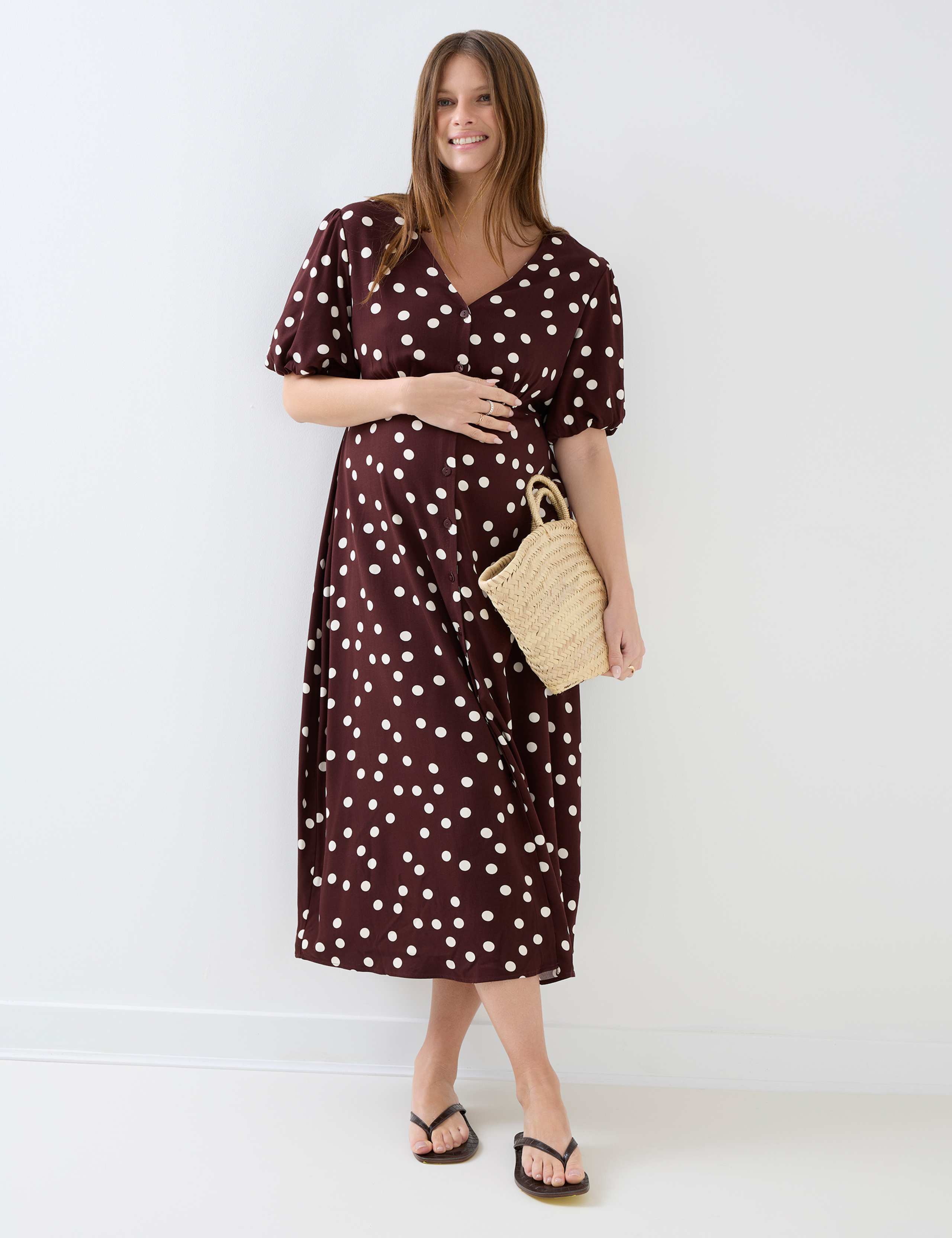 Maternity Spot Print Midi Dress 2 of 8