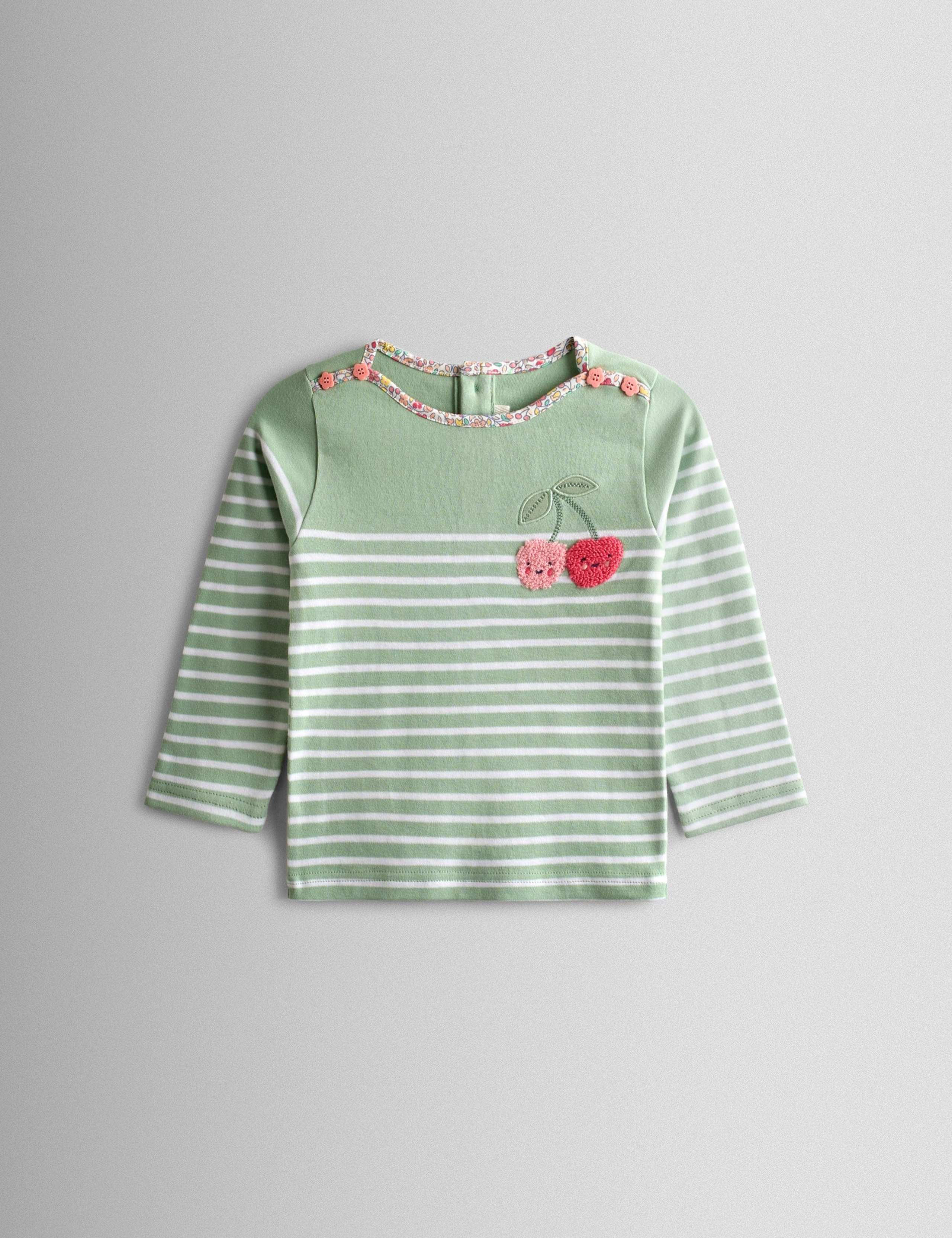 Pure Cotton Striped Cherry Top (6 Mths-7 Yrs) 1 of 5