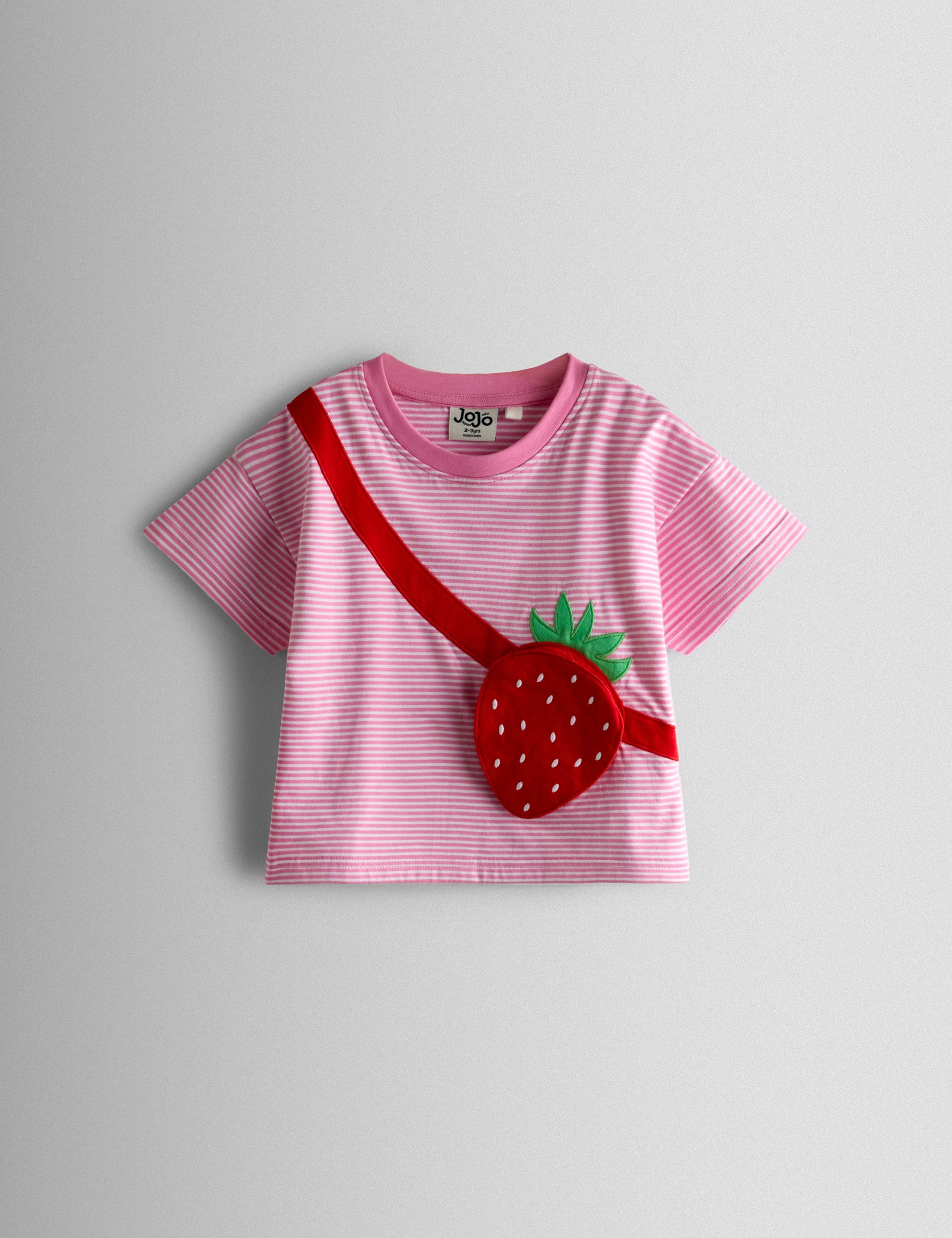 Pure Cotton Striped Strawberry Bag T- Shirt (6 Mths - 7 Yrs) 1 of 3
