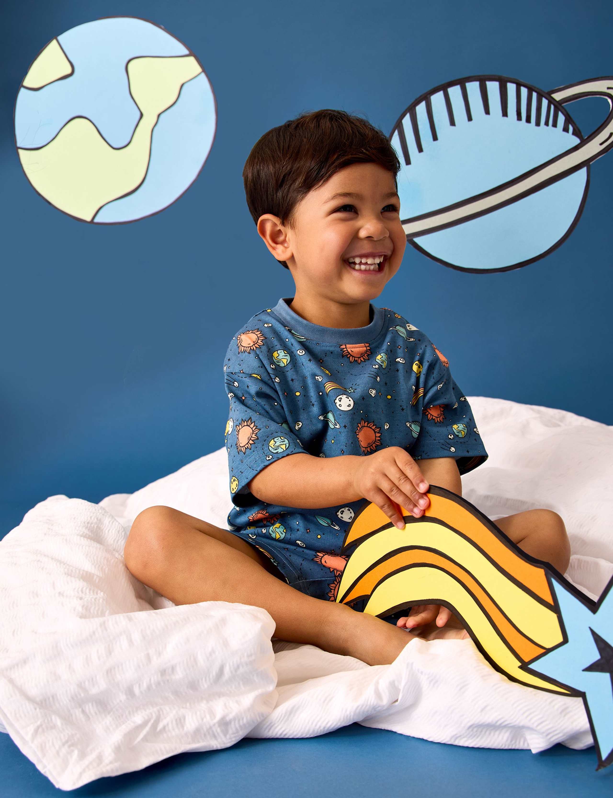 Pure Cotton Glow In The Dark Space Pyjamas (1-6 Years) 1 of 9